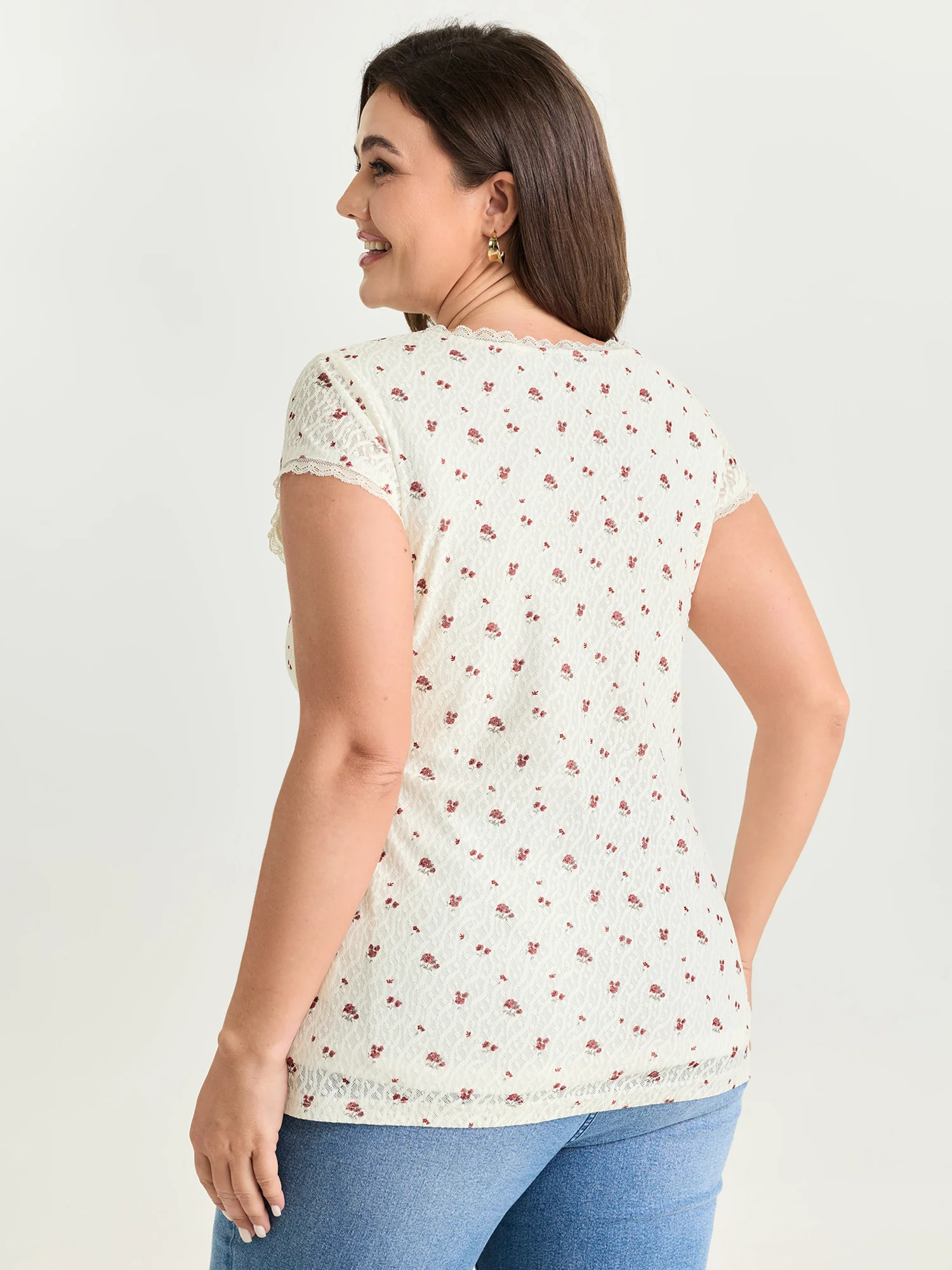 Rose Print V-Neck Knit Top - Image 5