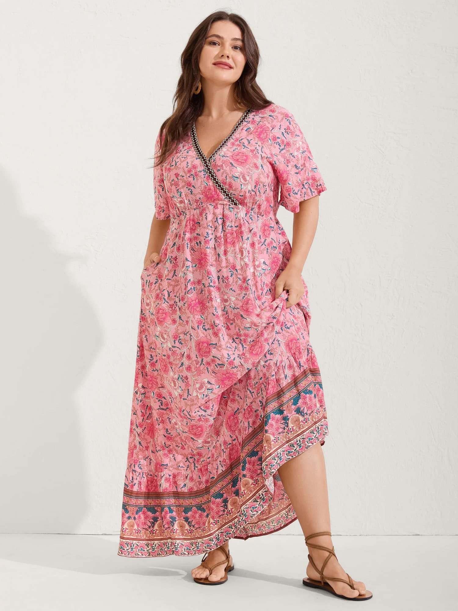 Rosy Floral Print Lace Maxi Dress - Image 2
