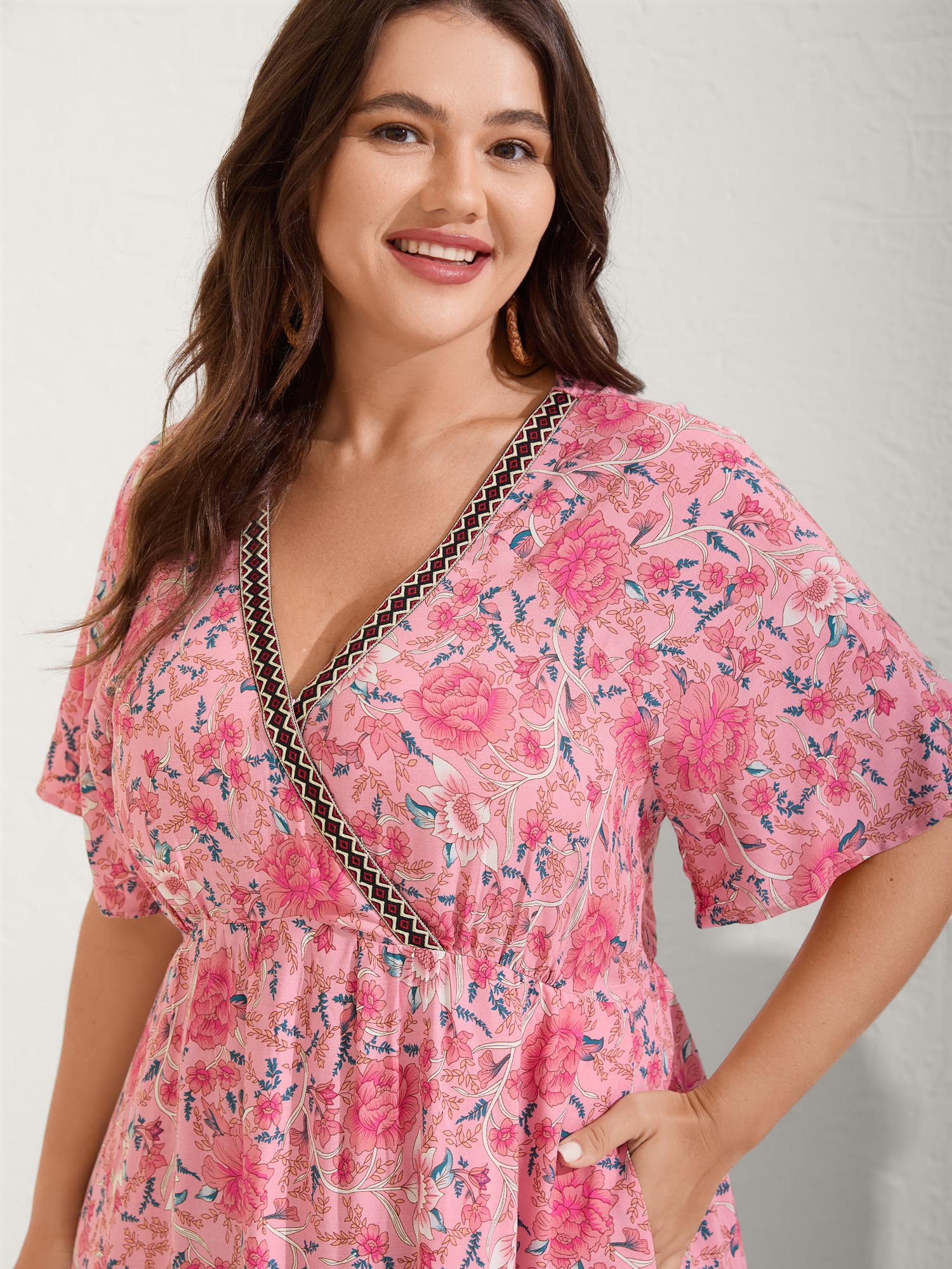 Rosy Floral Print Lace Maxi Dress - Image 3
