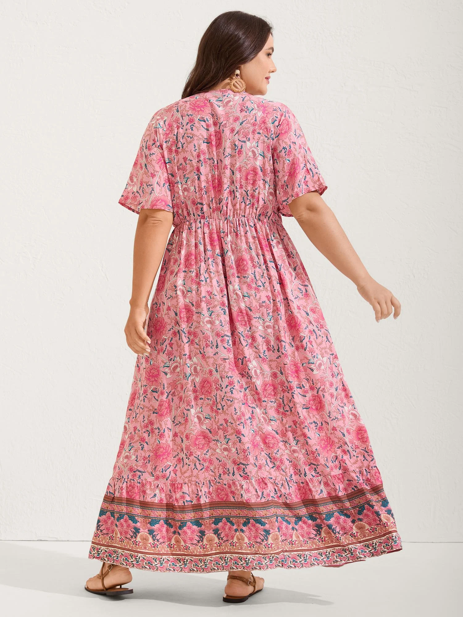 Rosy Floral Print Lace Maxi Dress - Image 4