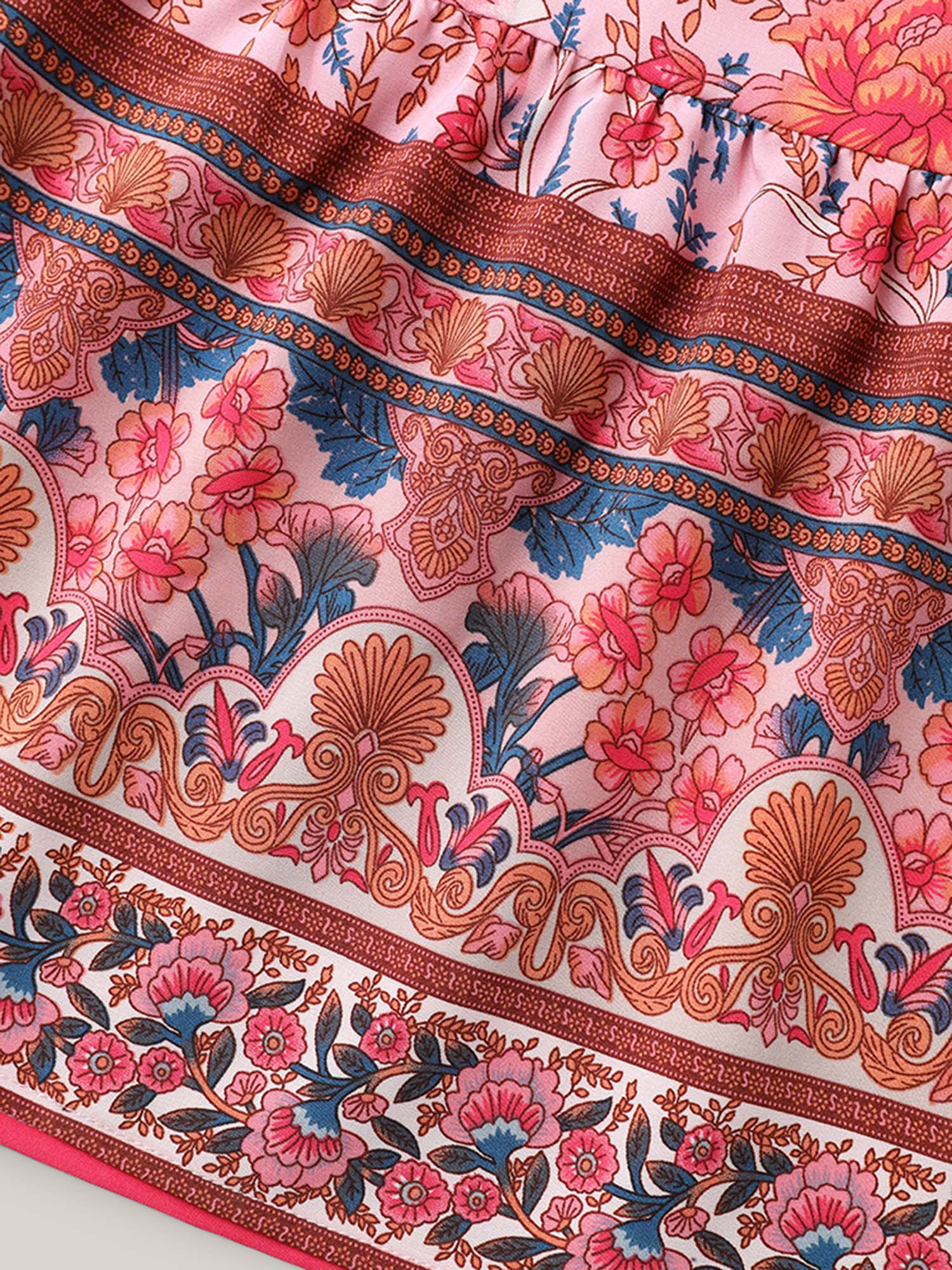 Rosy Floral Print Lace Maxi Dress - Image 5