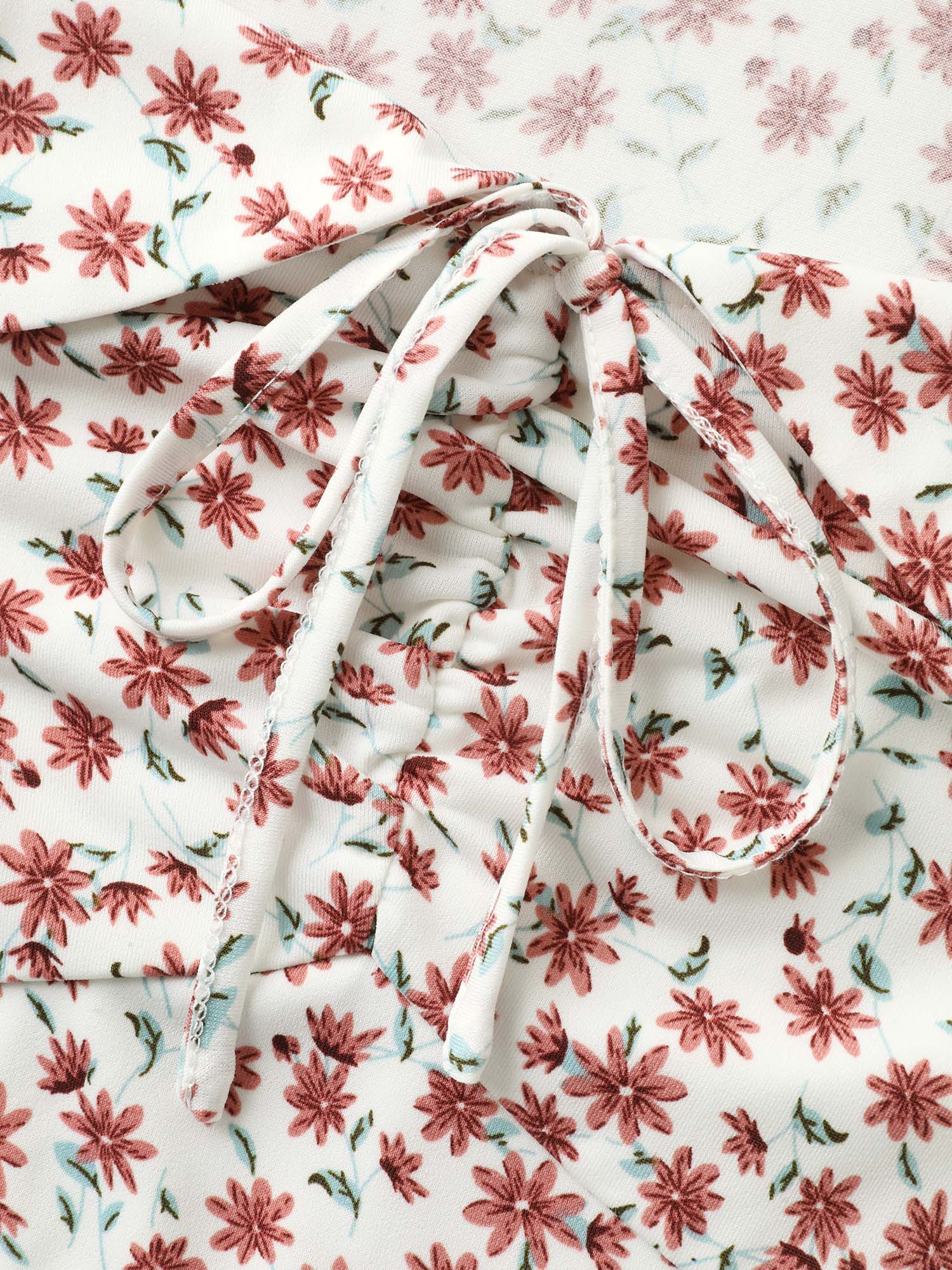 Rosy Floral Print Neck Tie Knit Top - Image 5