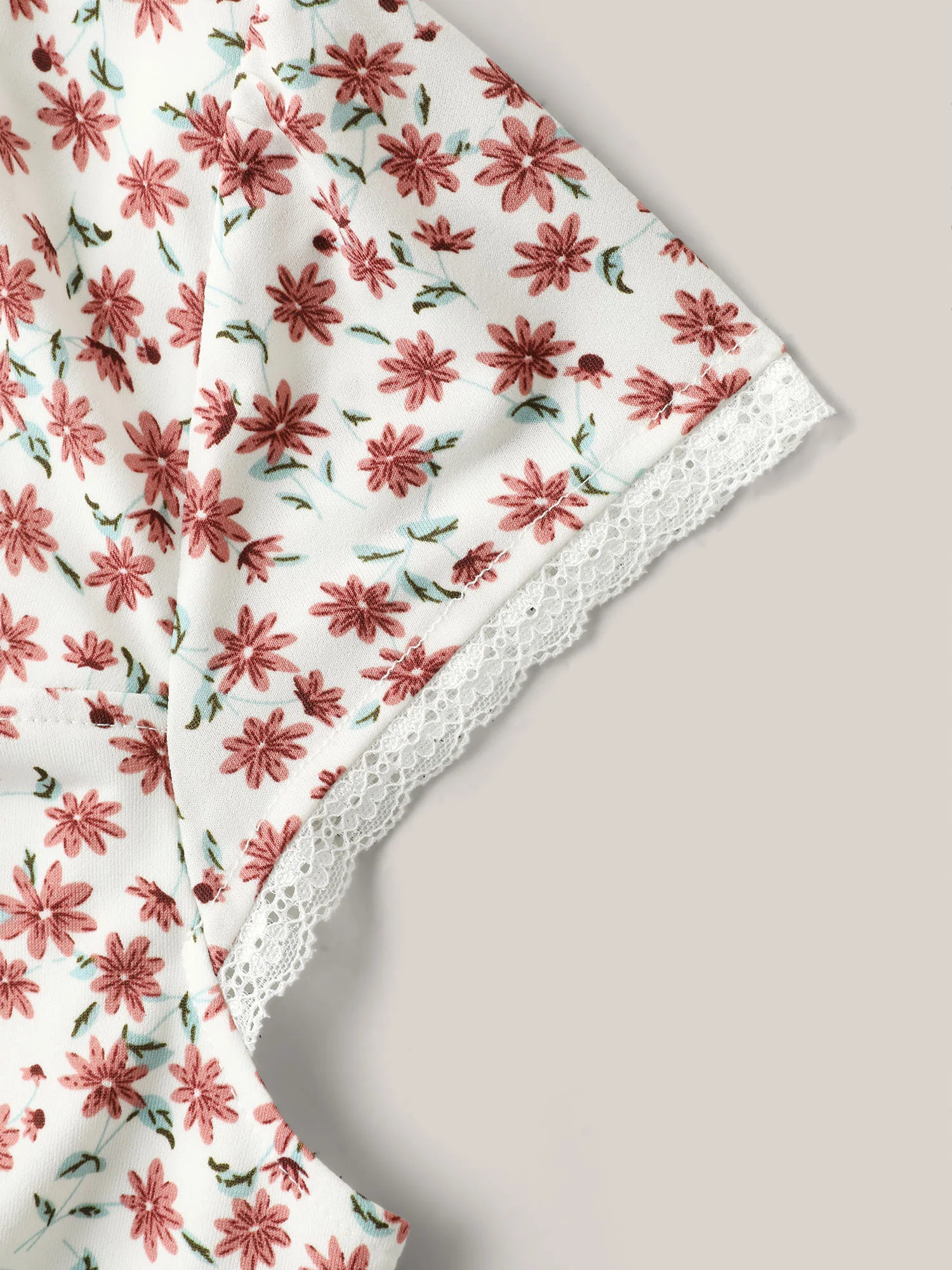 Rosy Floral Print Neck Tie Knit Top - Image 6