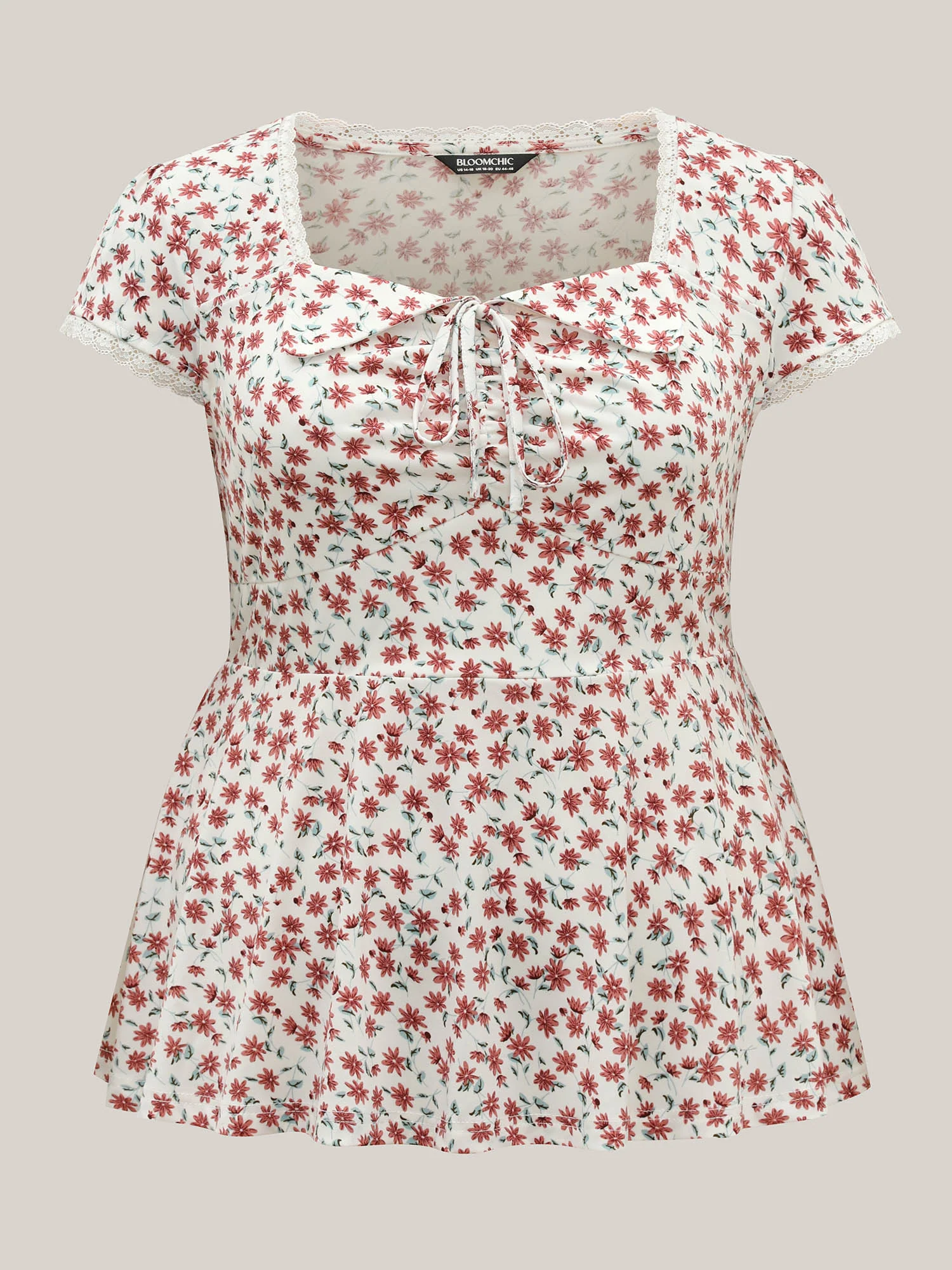 Rosy Floral Print Neck Tie Knit Top - Image 7