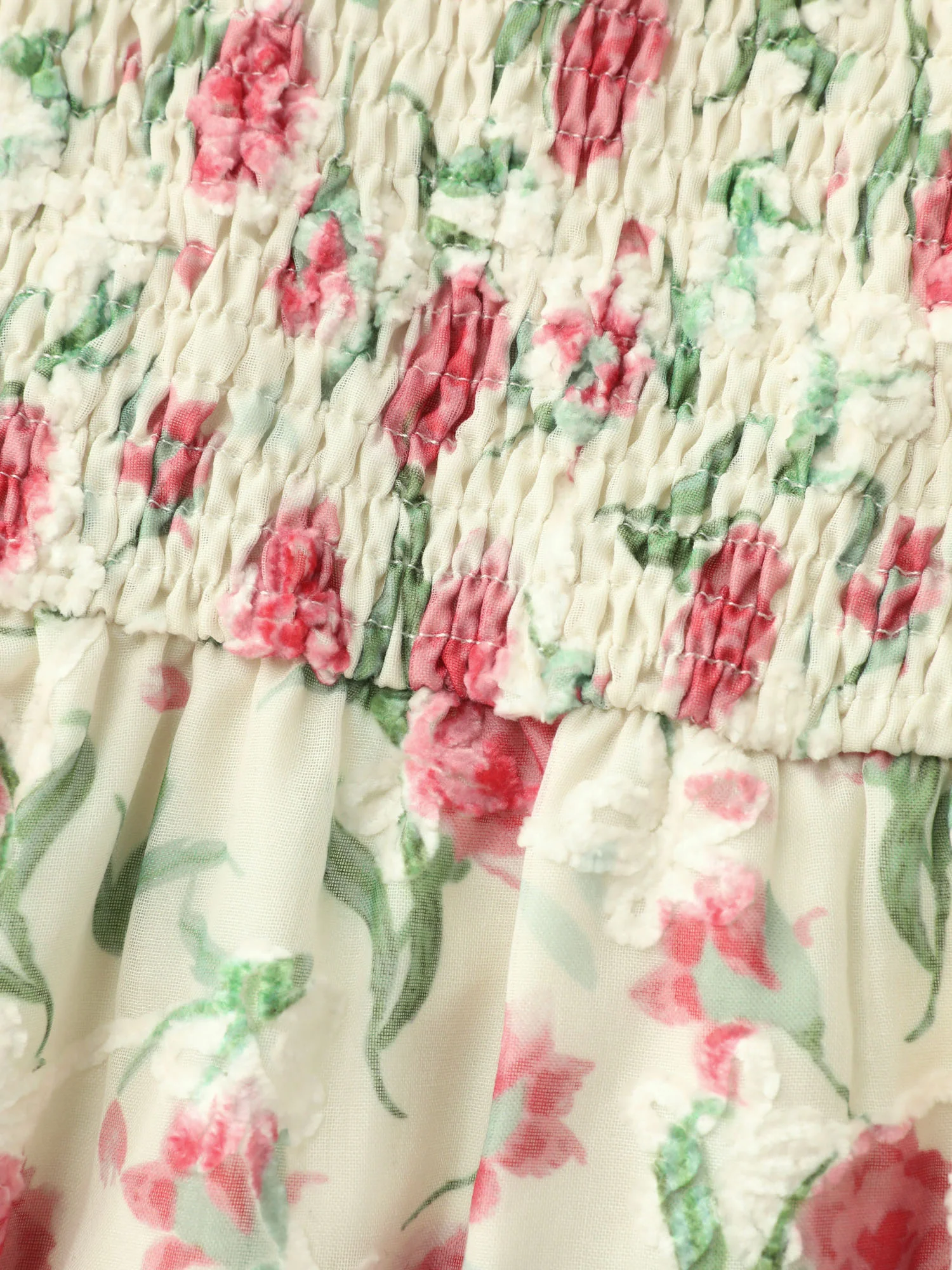 Rosy Floral Print Sweetheart Neckline Shirred Blouse - Image 5