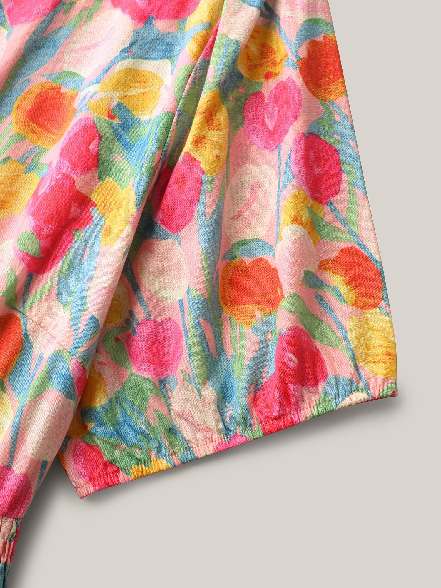 Cotton Rosy Garden Shirred Waist Pockets Midi Dress - Image 7