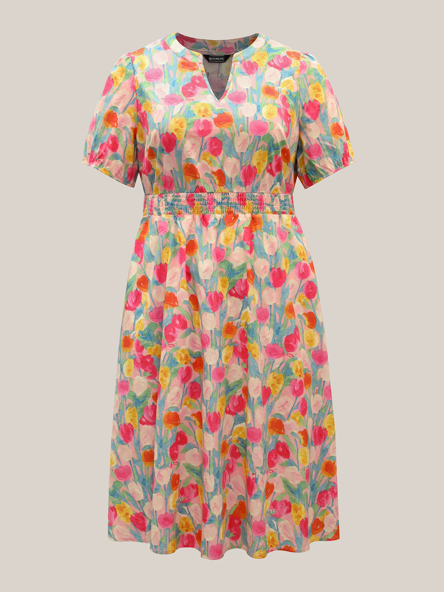 Cotton Rosy Garden Shirred Waist Pockets Midi Dress - Image 8