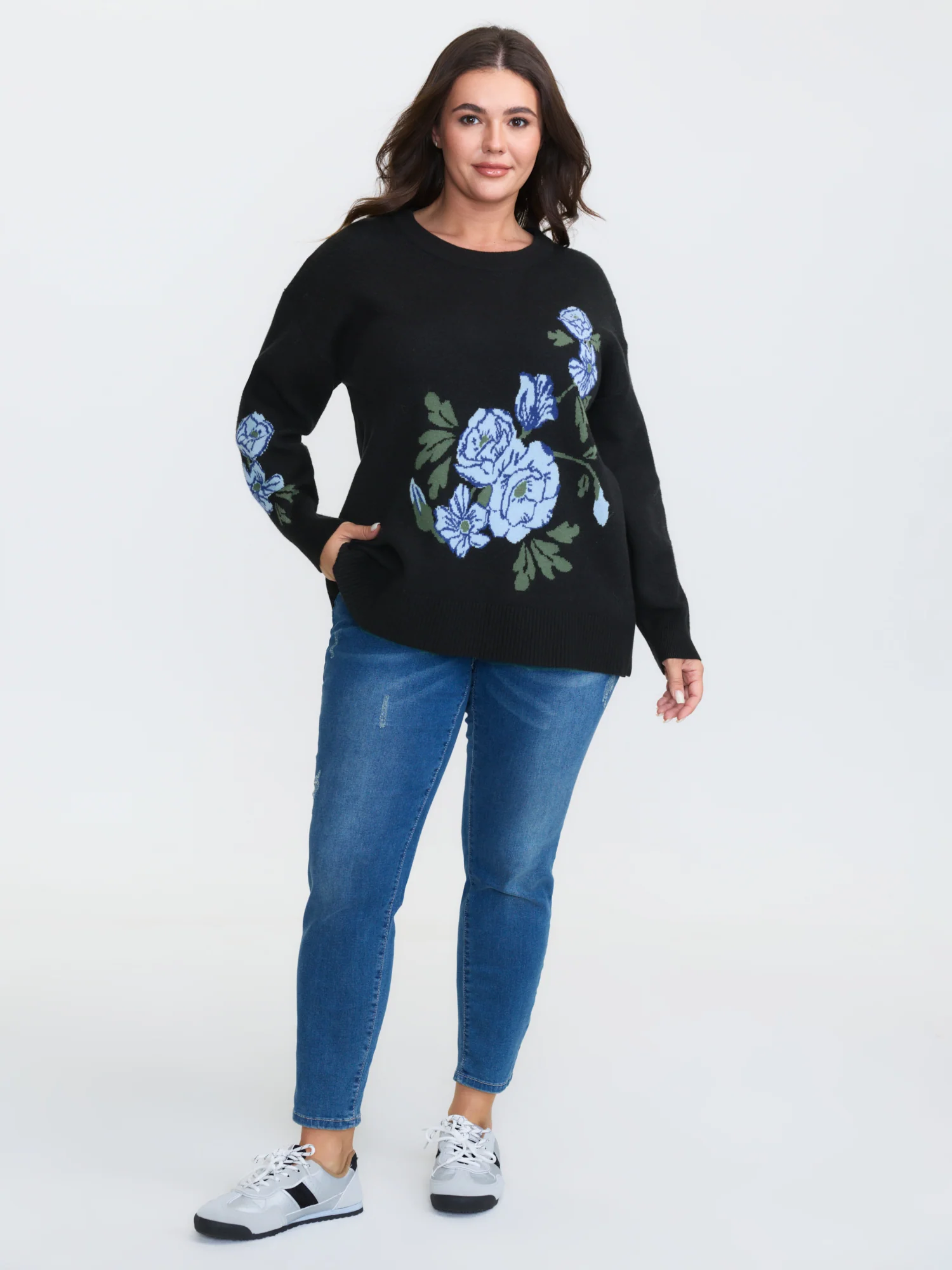 Rosy Jacquard Drop Shoulder Pullover - Image 3