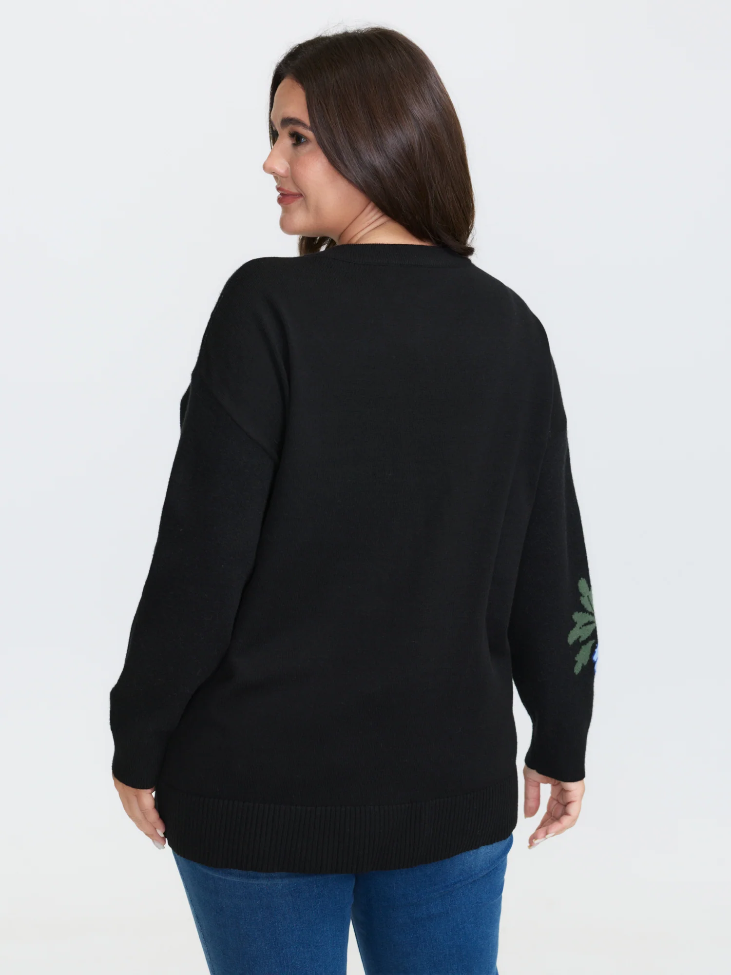 Rosy Jacquard Drop Shoulder Pullover - Image 4