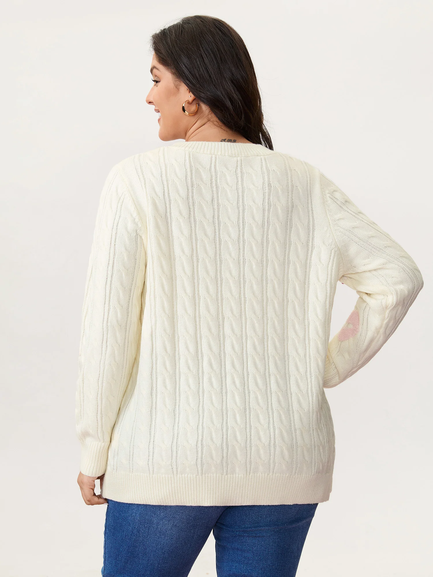 Rosy Lips Embroidery Braided Texture Pullover - Image 4