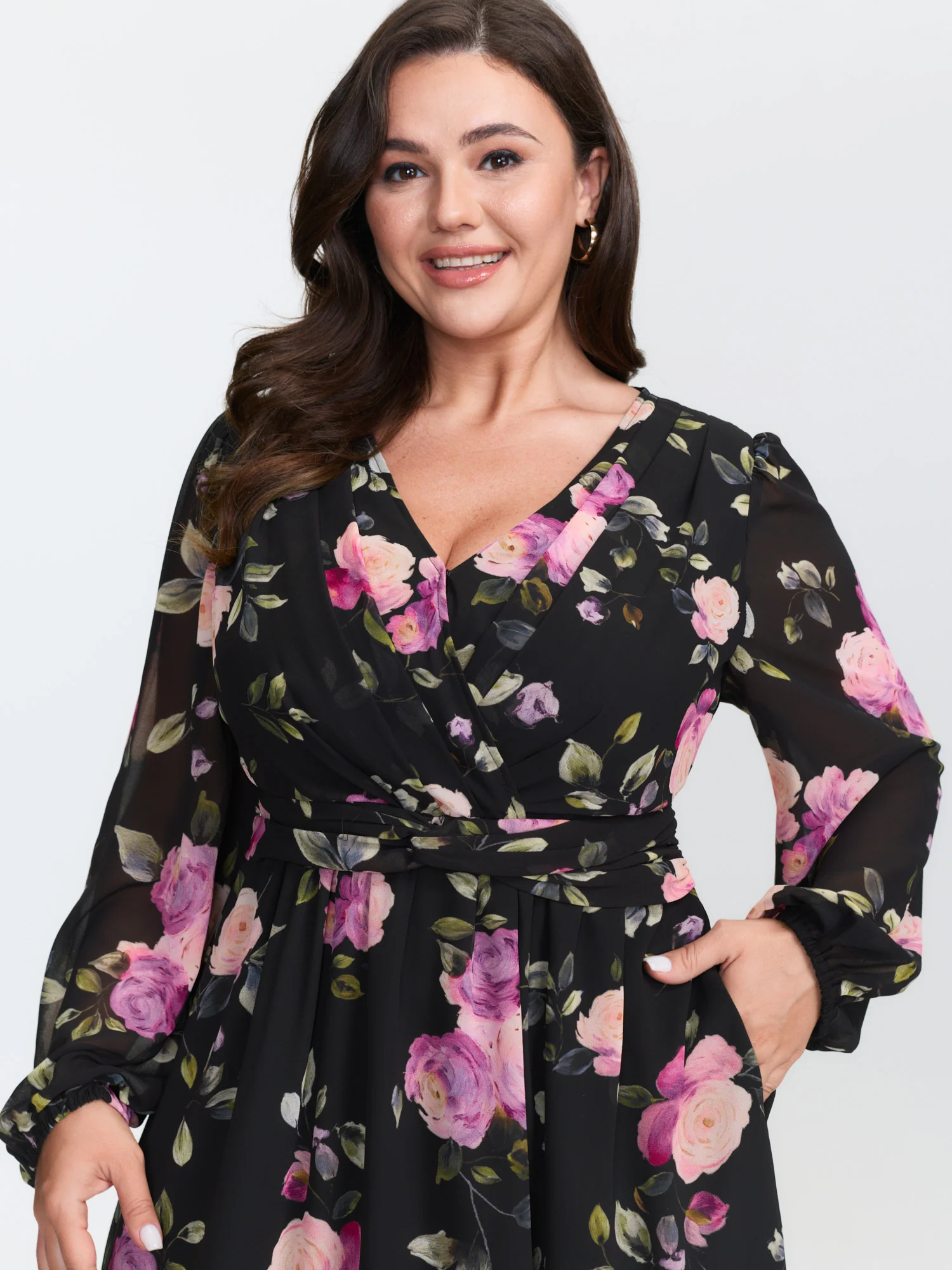 Rosy Pattern Pleated Waist Maxi Dress - Image 2