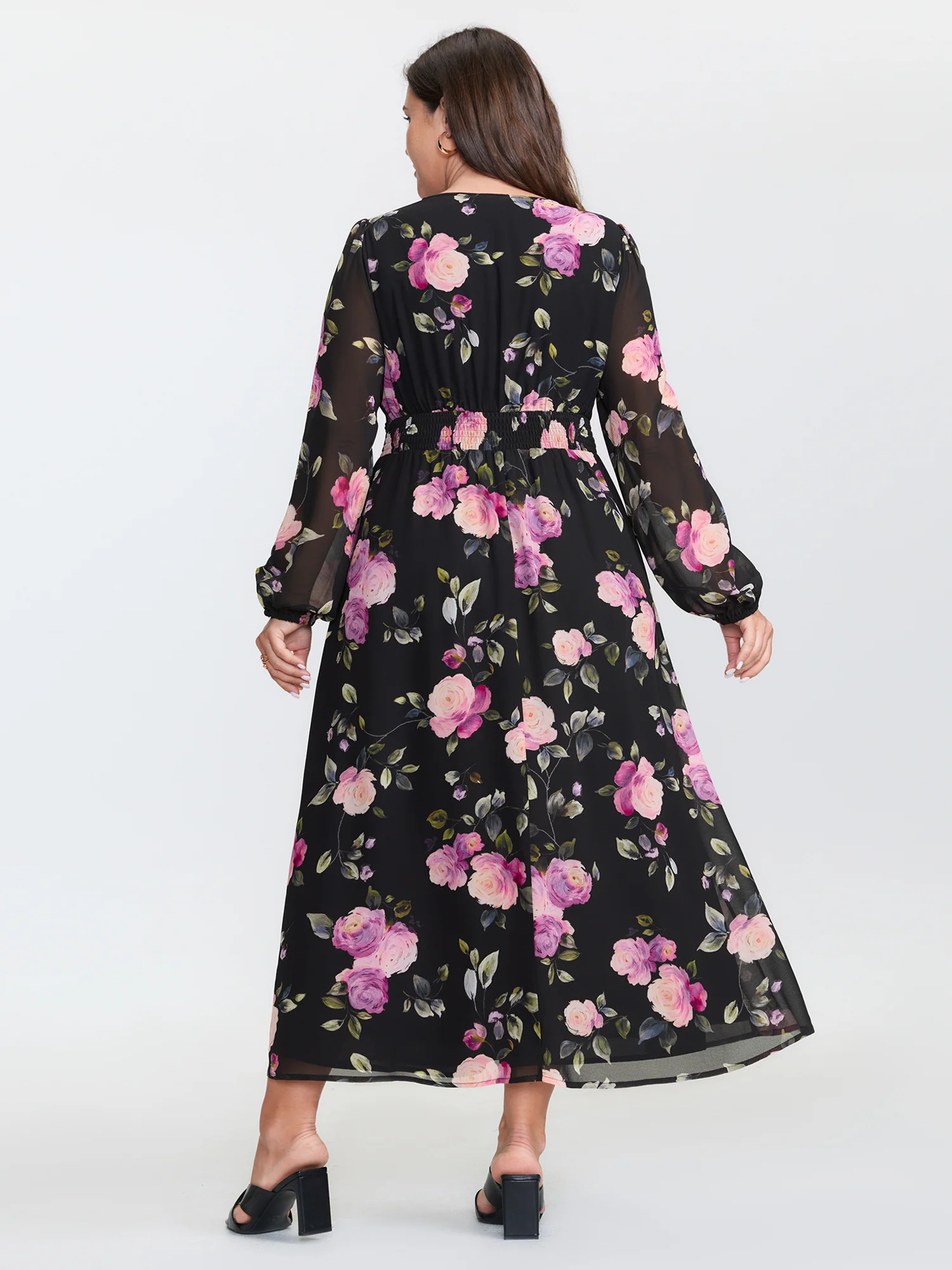 Rosy Pattern Pleated Waist Maxi Dress - Image 4