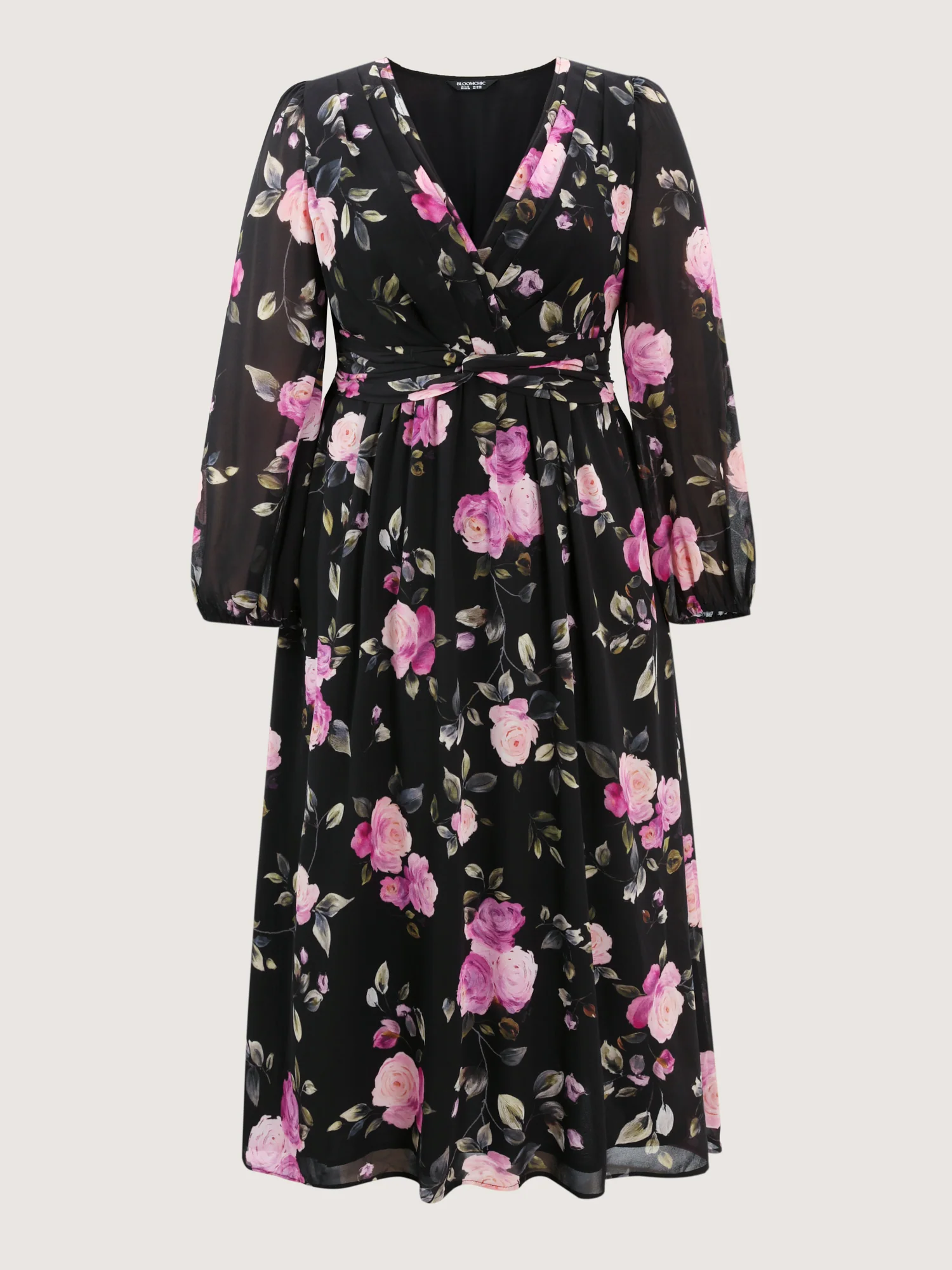 Rosy Pattern Pleated Waist Maxi Dress - Image 7