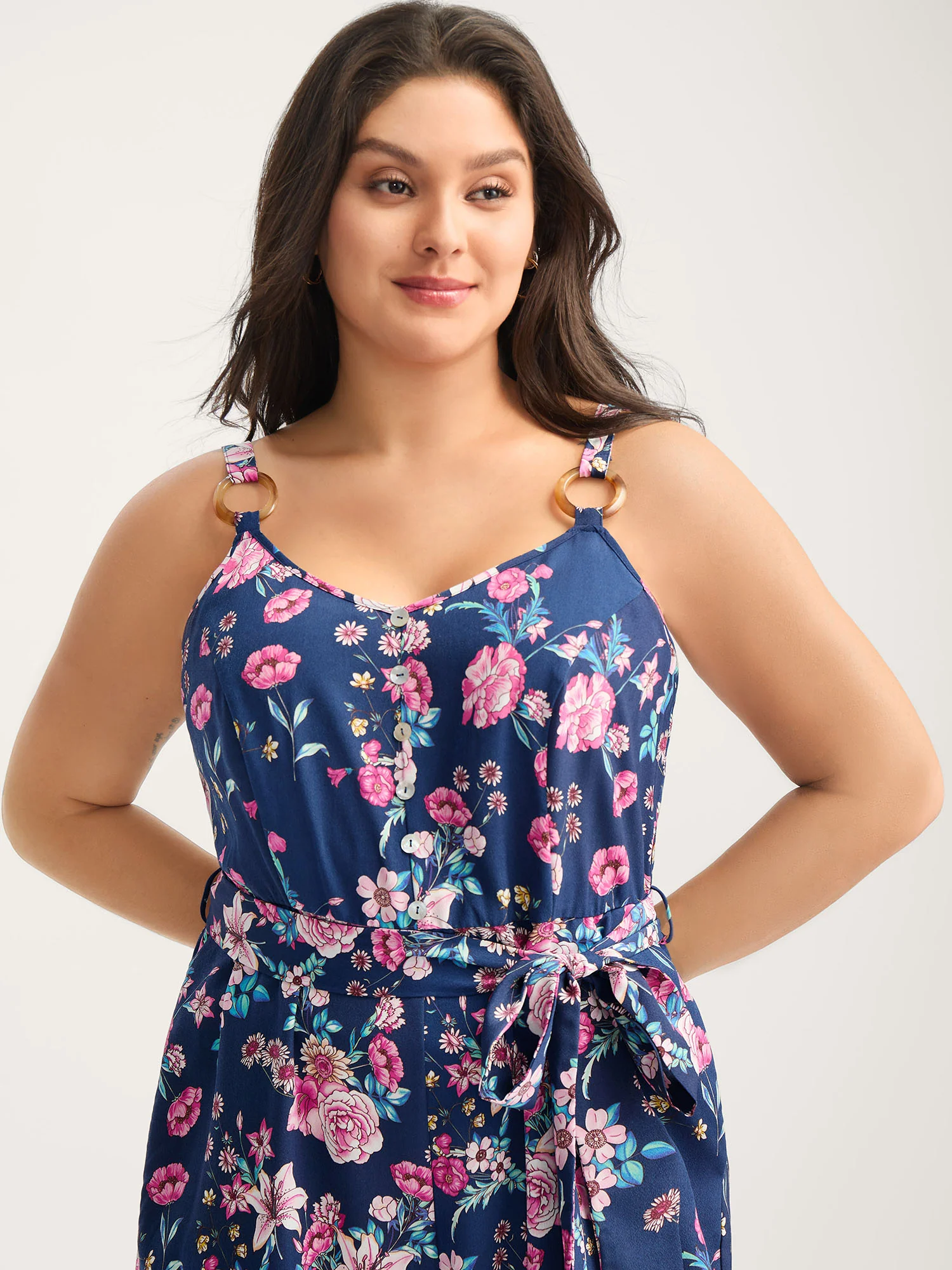 Rosy Print Belted Pockets Jumpsuit - Image 2