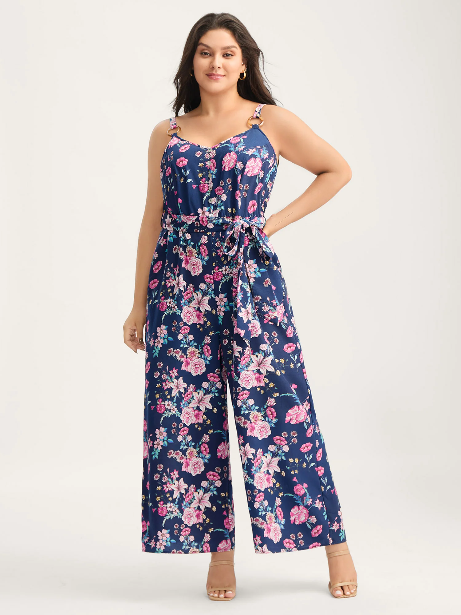 Rosy Print Belted Pockets Jumpsuit - Image 3