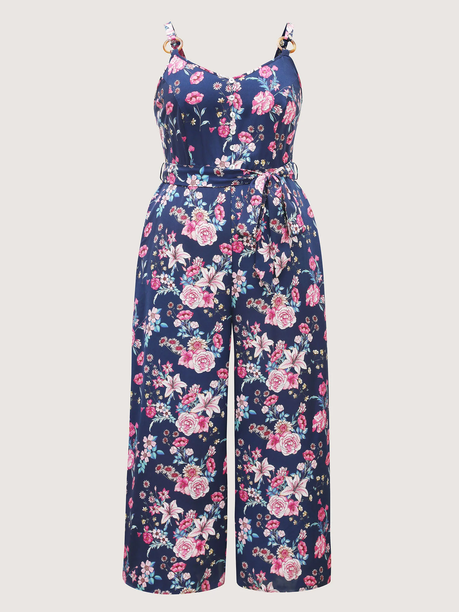 Rosy Print Belted Pockets Jumpsuit - Image 7