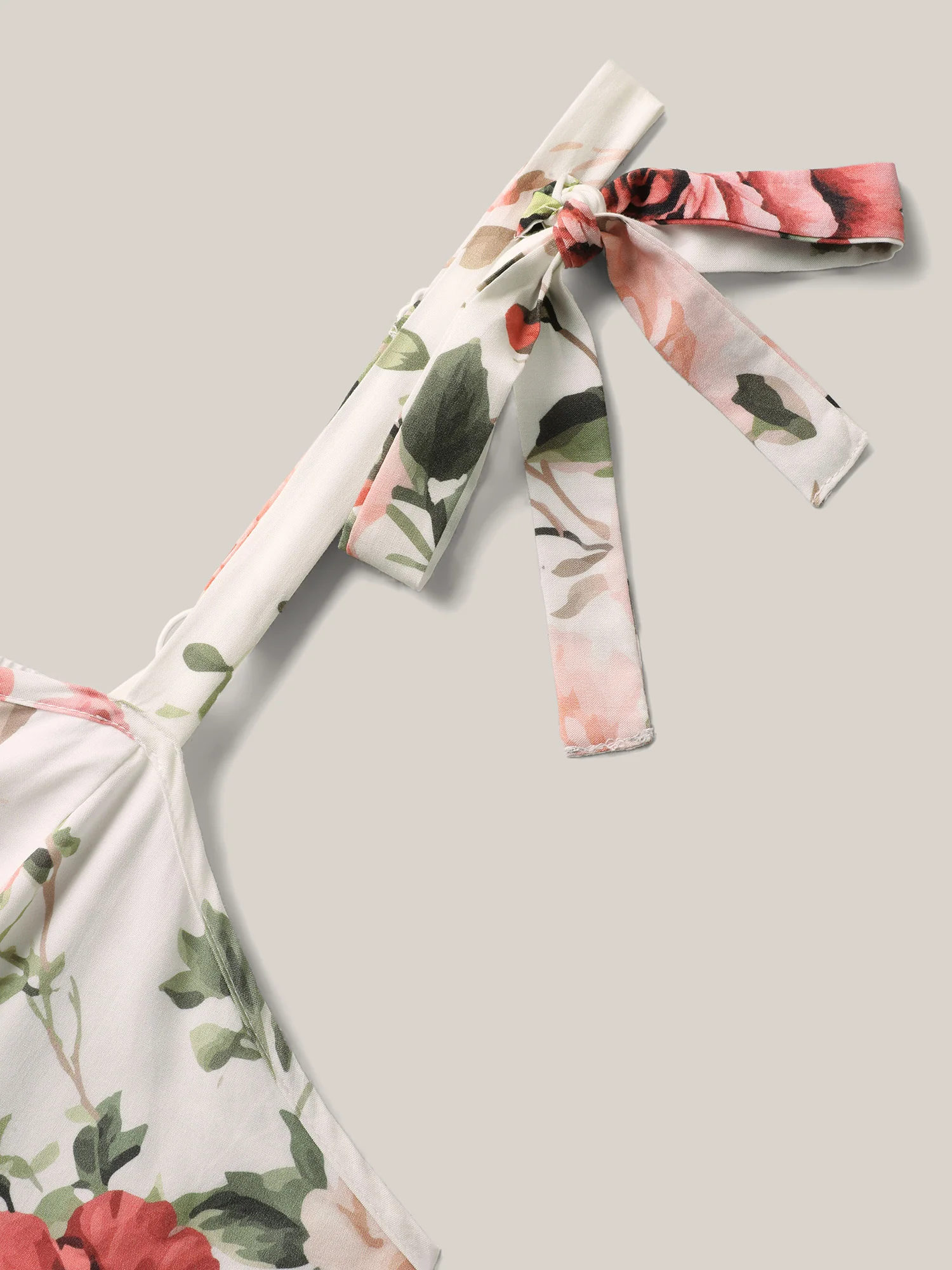 Rosy Print Bow Strap Pockets Midi Dress - Image 5