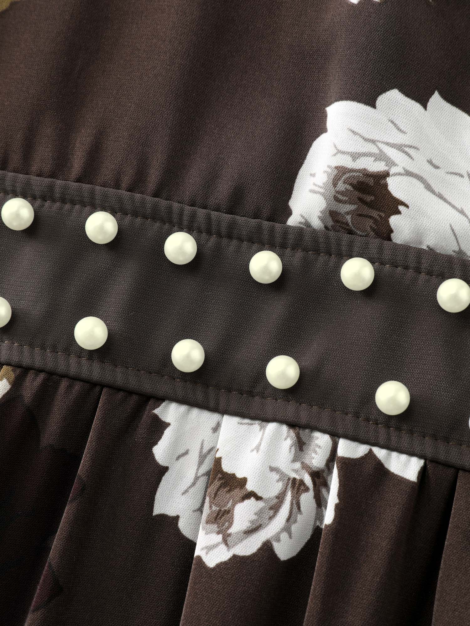 Rosy Print Pearl Detail Cinched-Waist Midi Dress - Image 6