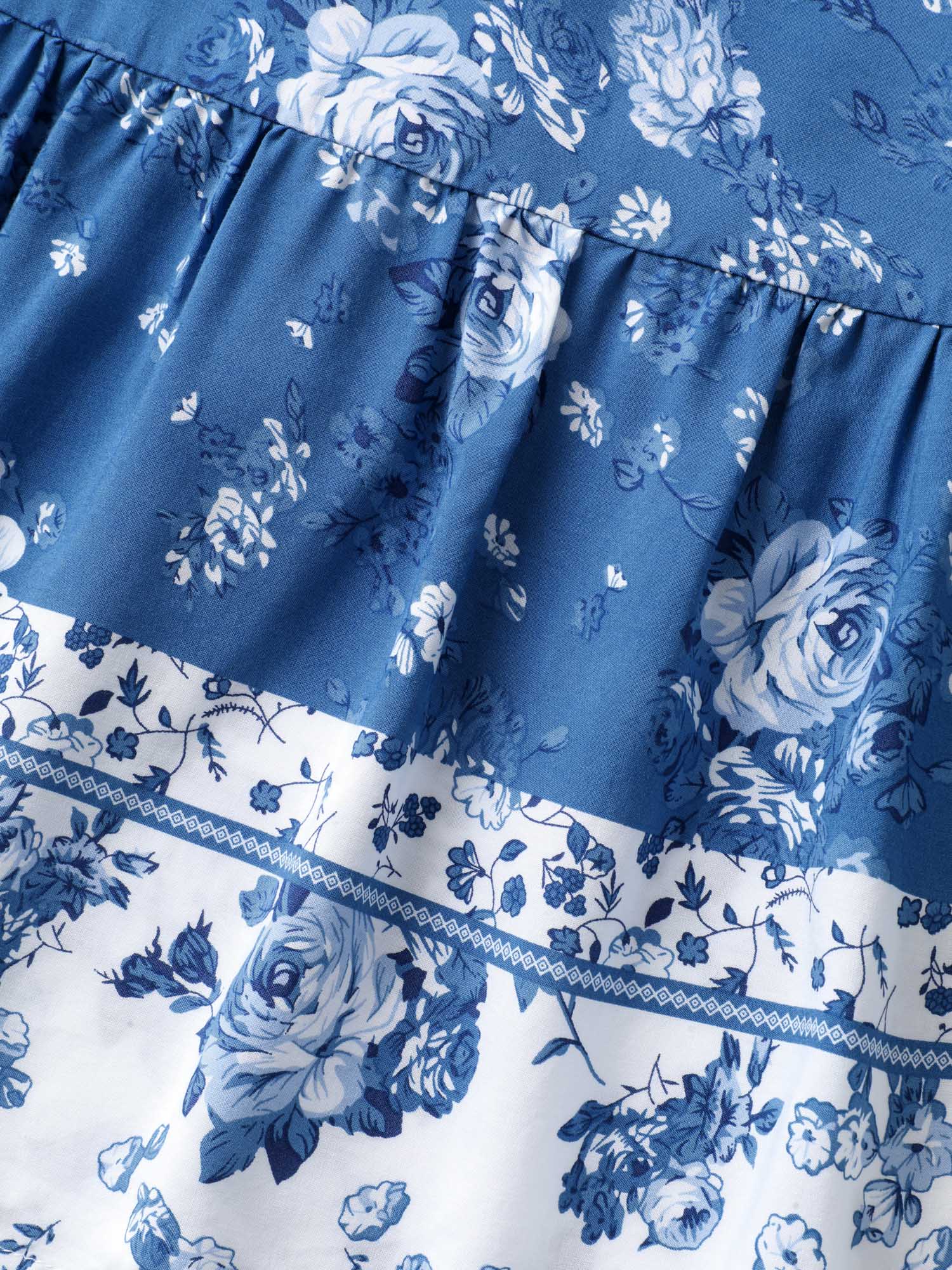 Rosy Print Shirred Bust Pockets Midi Dress - Image 6