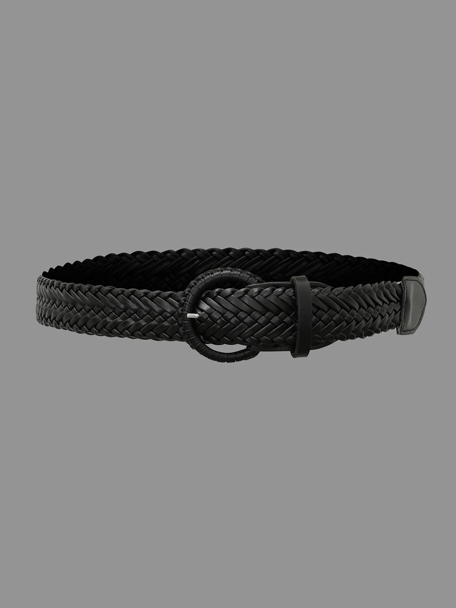 Round Buckle Plain Woven Belt - Image 3