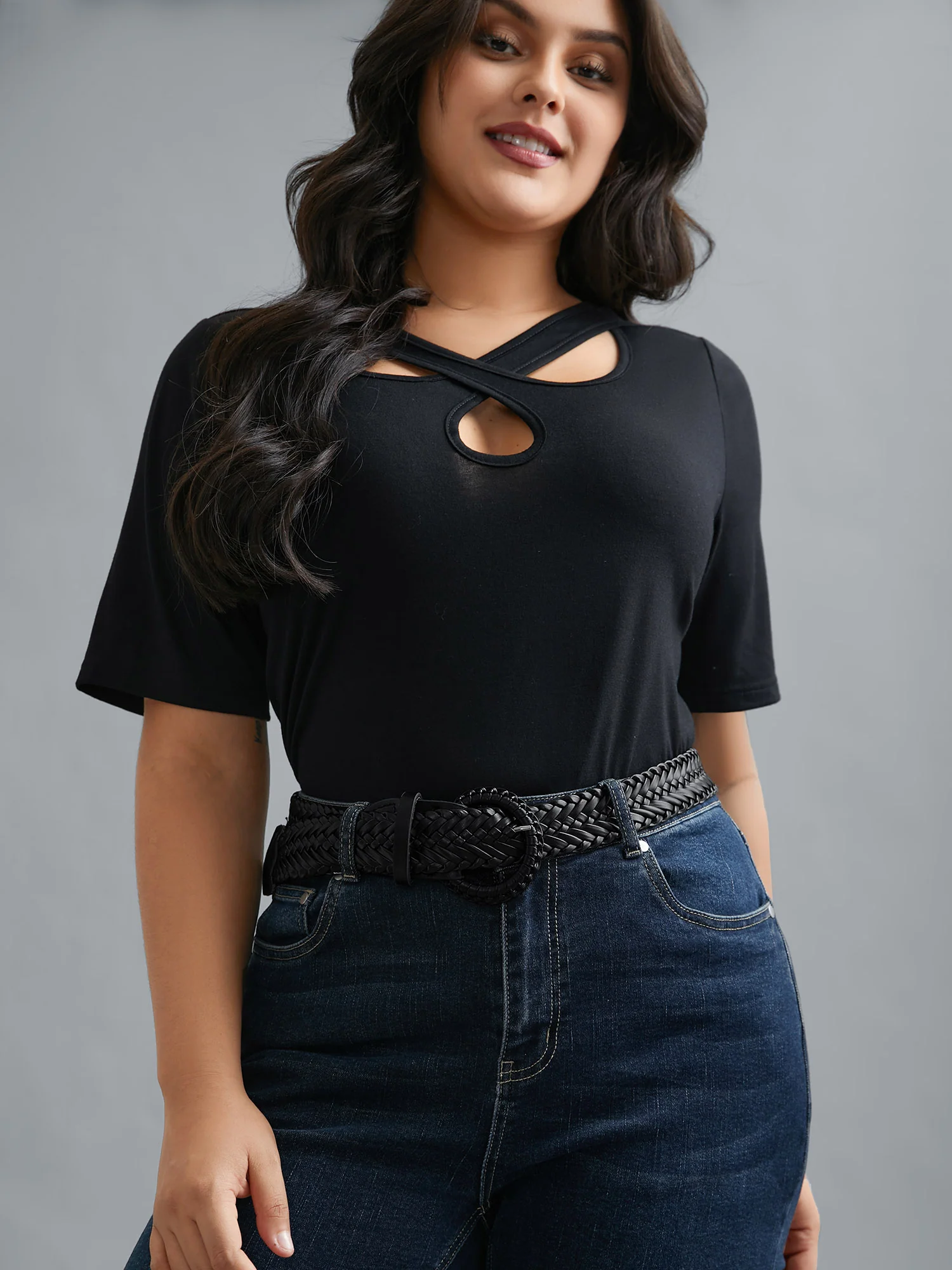 Round Buckle Plain Woven Belt - Image 6