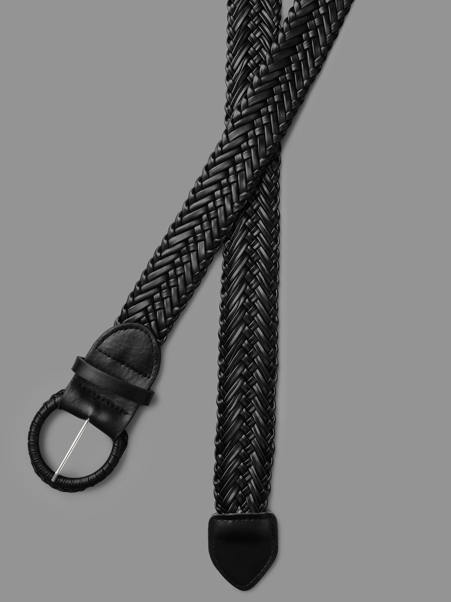 Round Buckle Plain Woven Belt - Image 7
