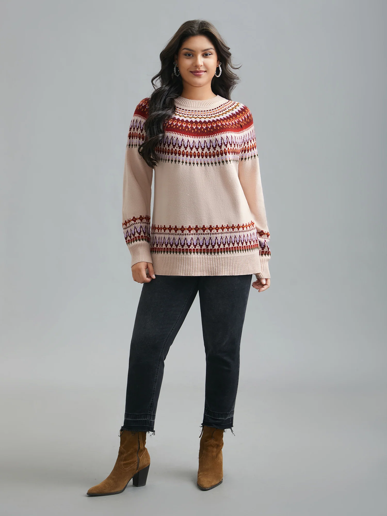 Round Neck Bandana Color Contrast Pullover - Image 3