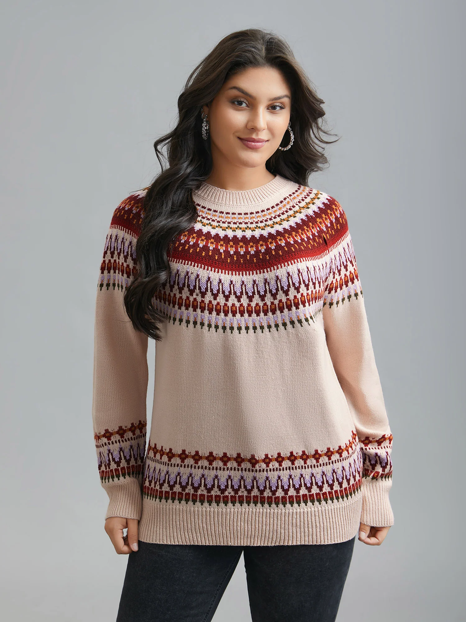 Round Neck Bandana Color Contrast Pullover - Image 4