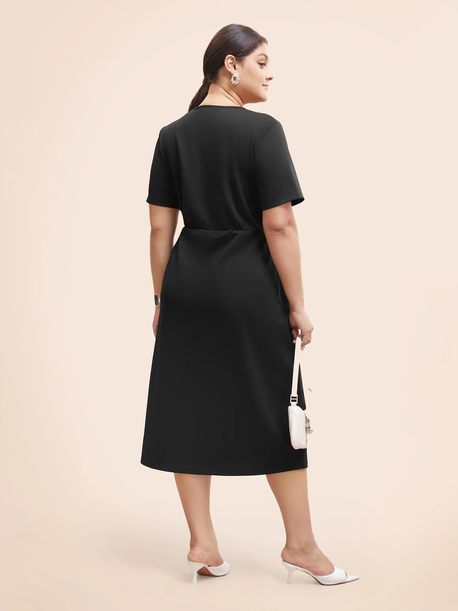 Round Neck Button Detail Split Hem Dress - Image 4