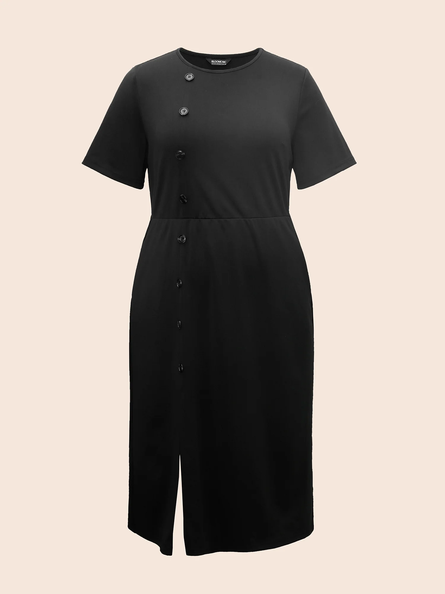 Round Neck Button Detail Split Hem Dress - Image 7