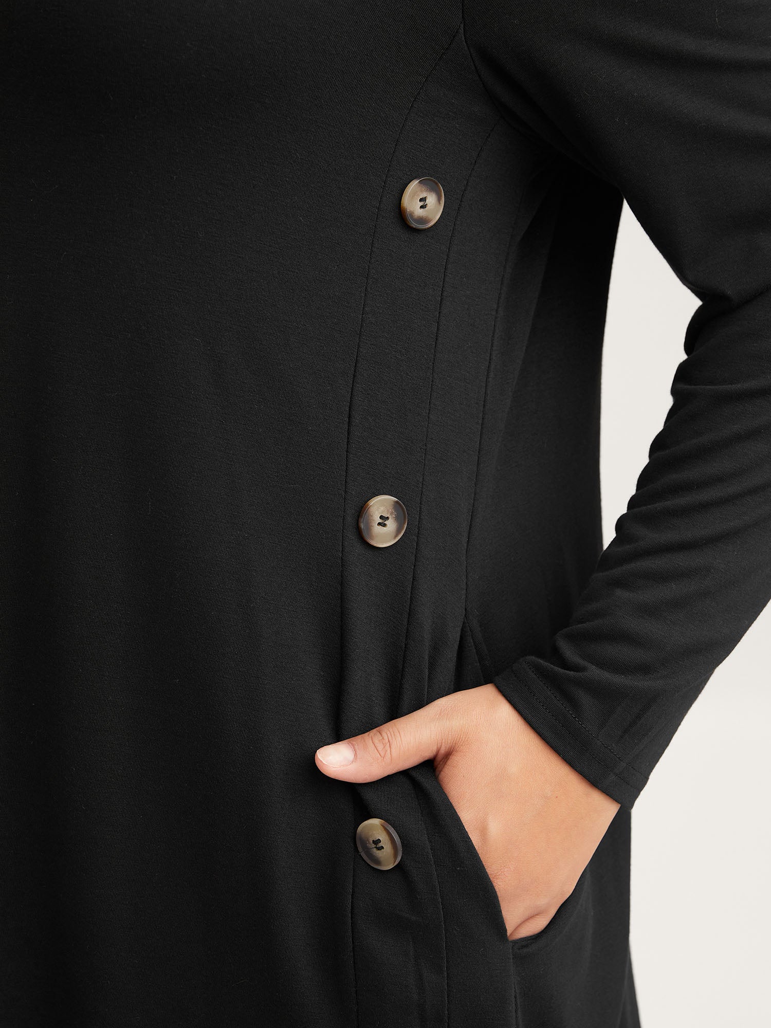 Round Neck Button Slim-Fit Knit Top - Image 3