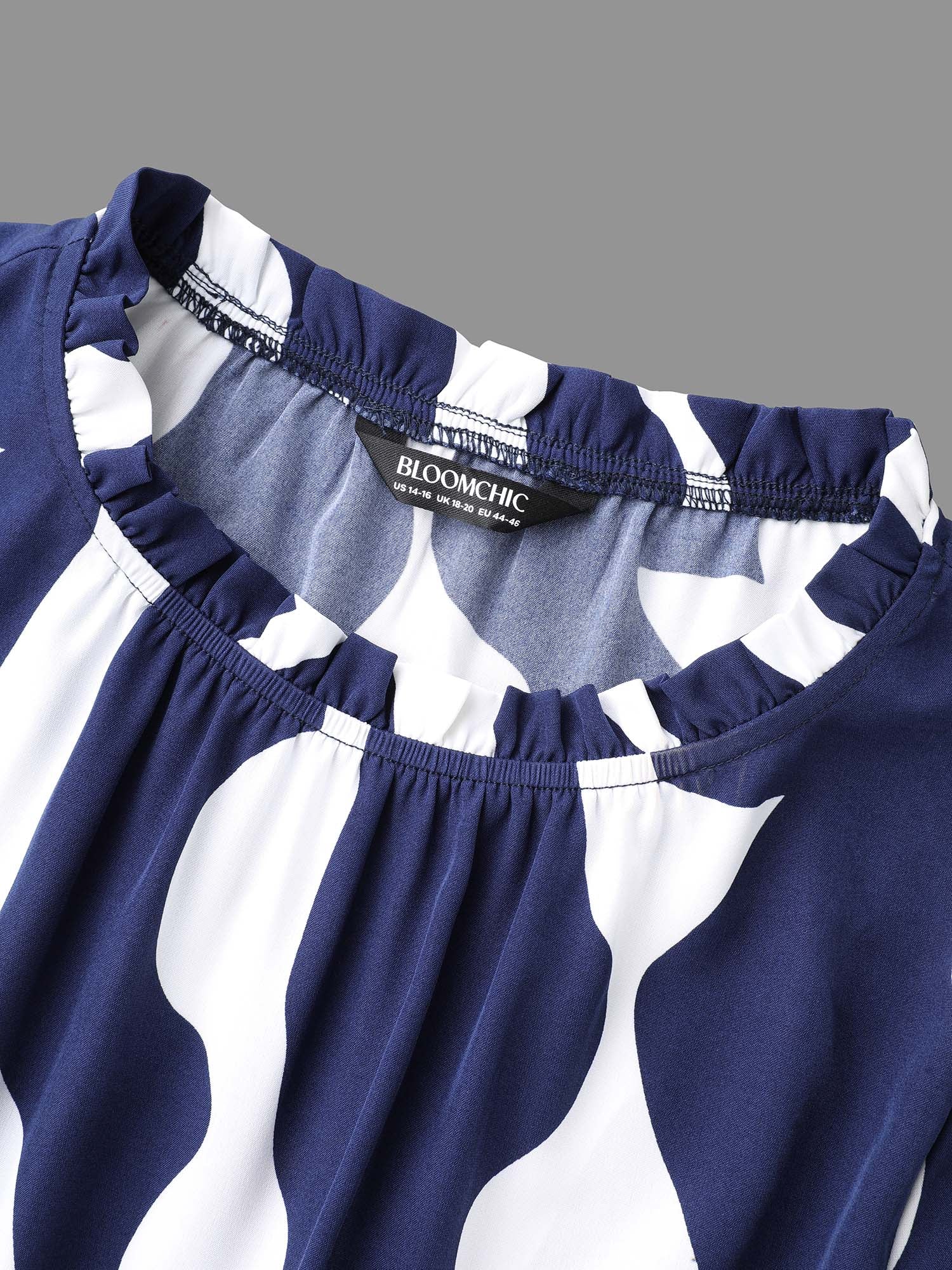 Round Neck Color Contrast Frill Trim Dress - Image 8