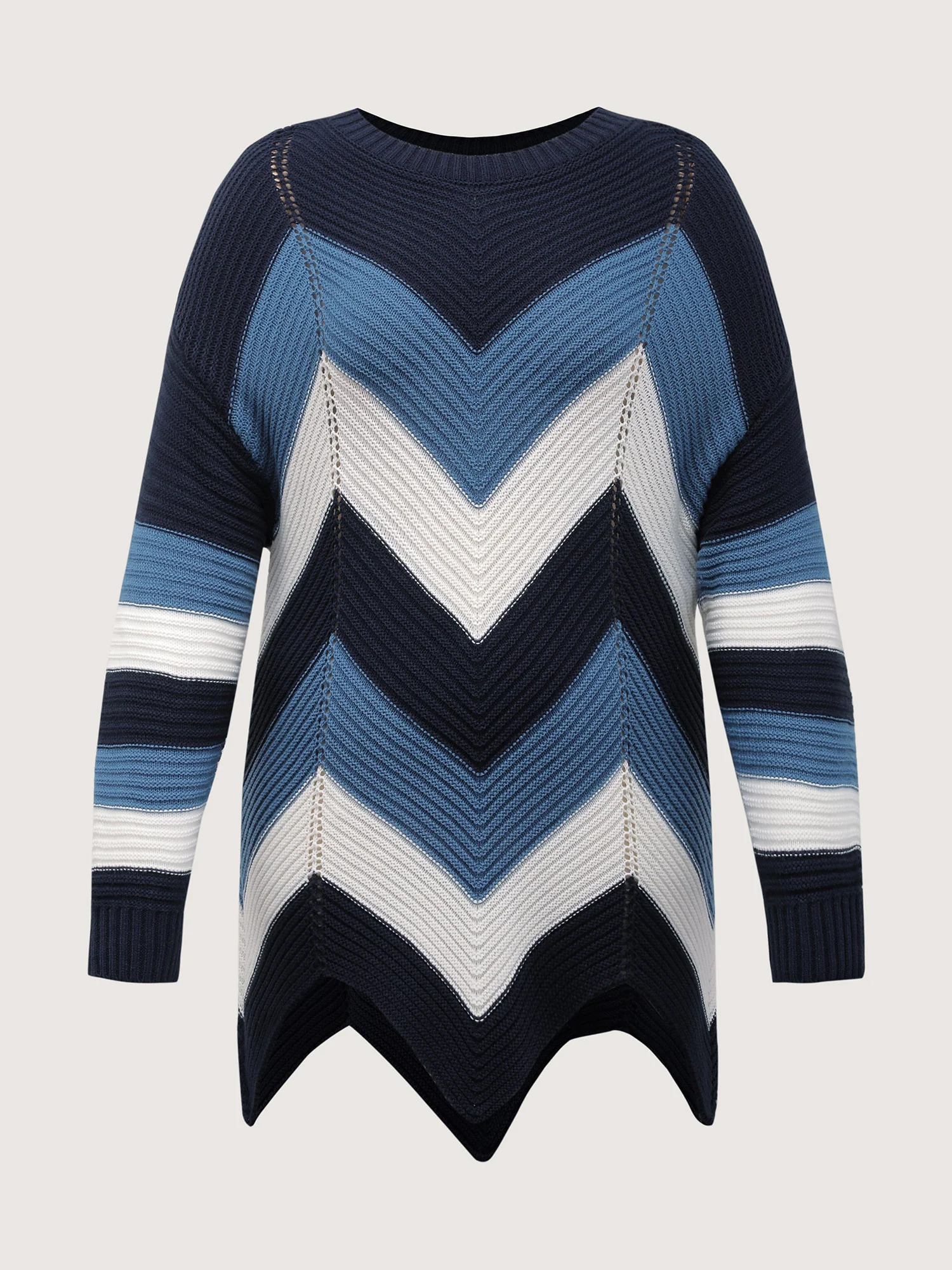 Round Neck Colorblock Asymmetrical Hem Pullover - Image 7