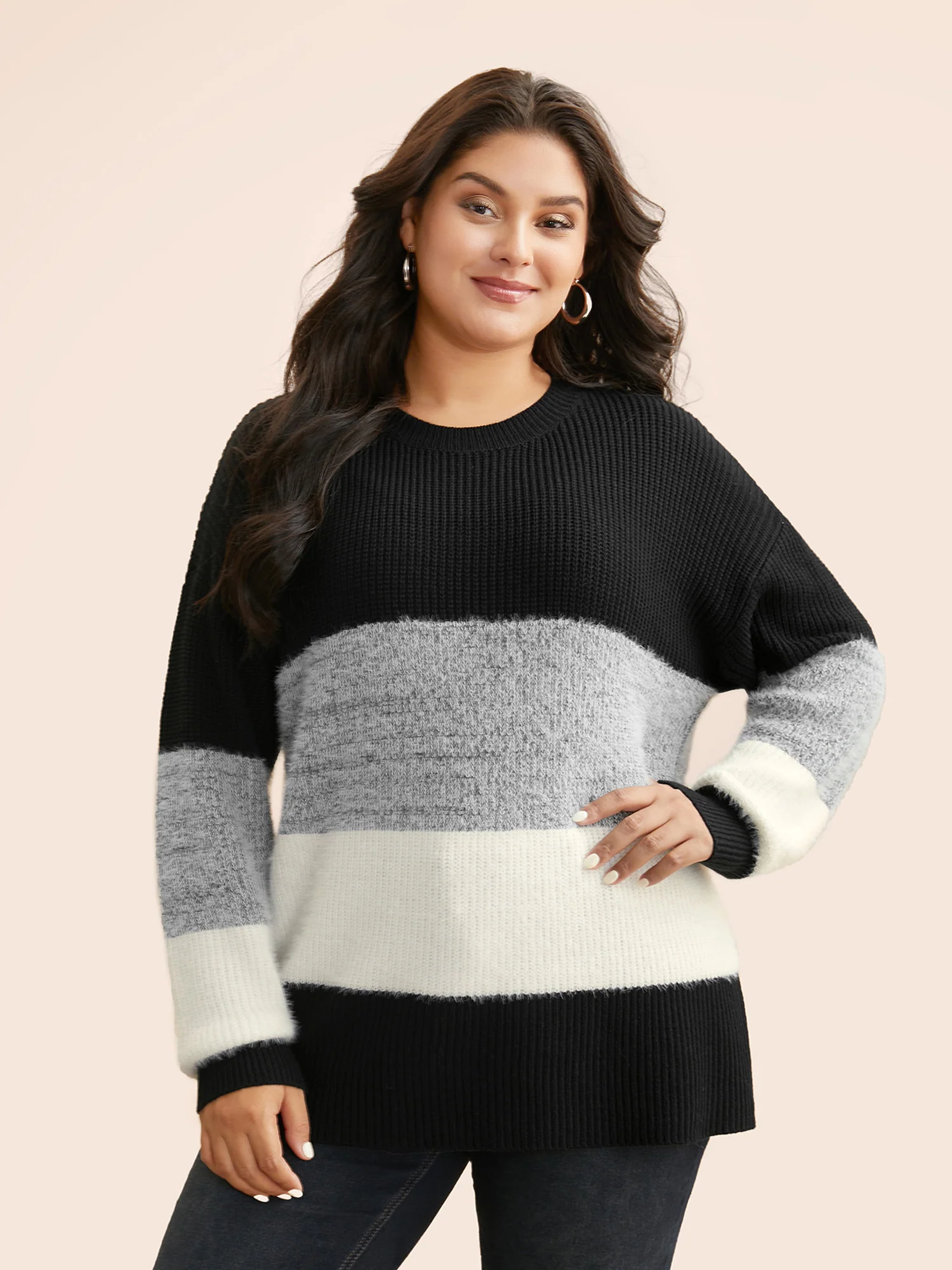 Round Neck Colorblock Contrast Pullover - Image 2