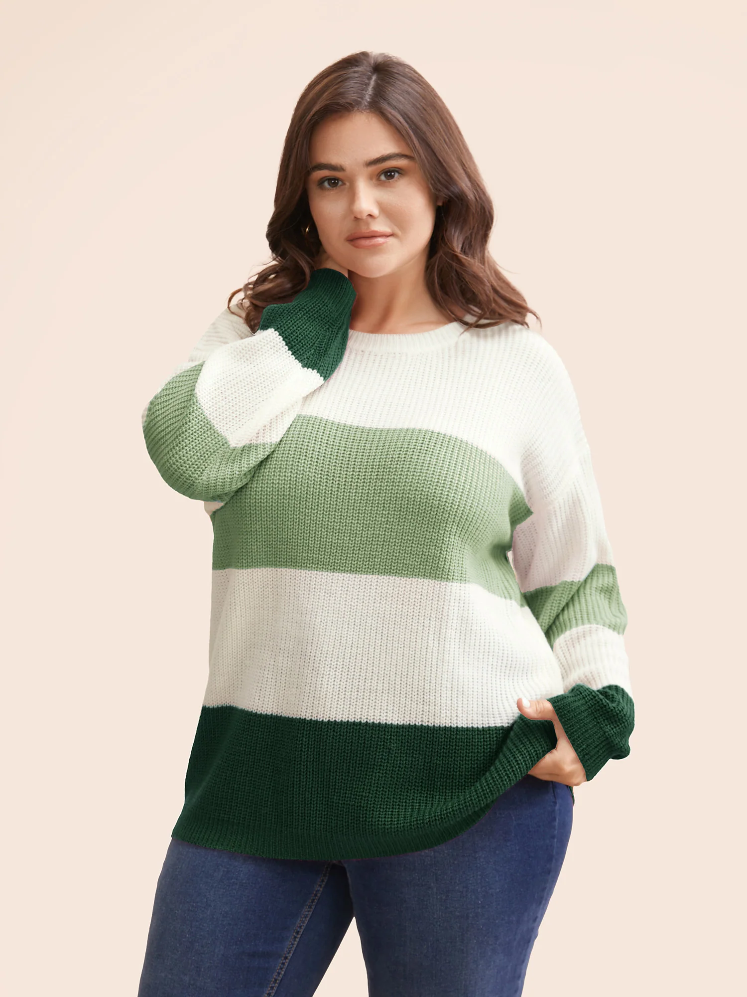 Round Neck Colorblock Contrast Pullover - Image 5