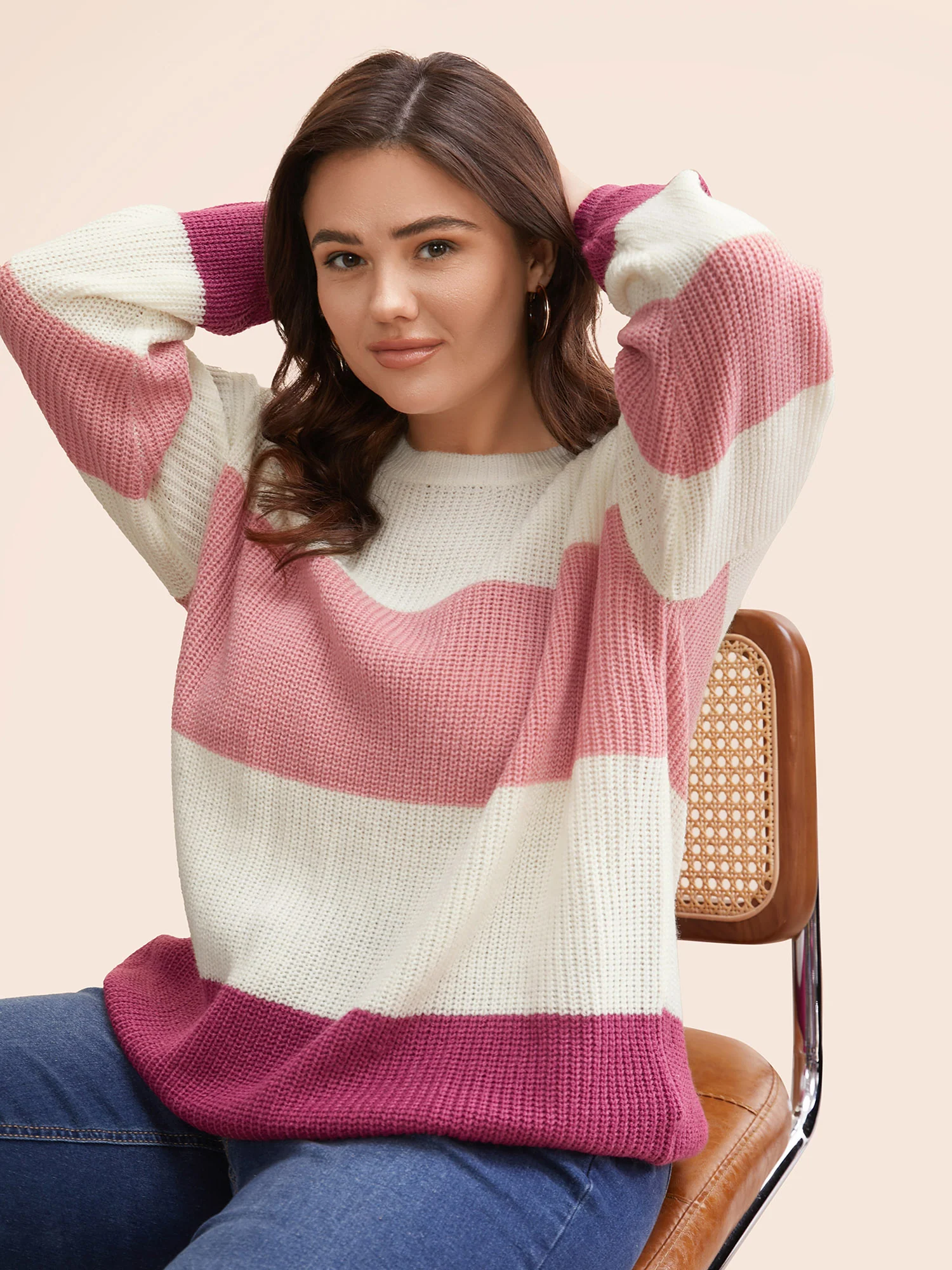 Round Neck Colorblock Contrast Pullover - Image 6