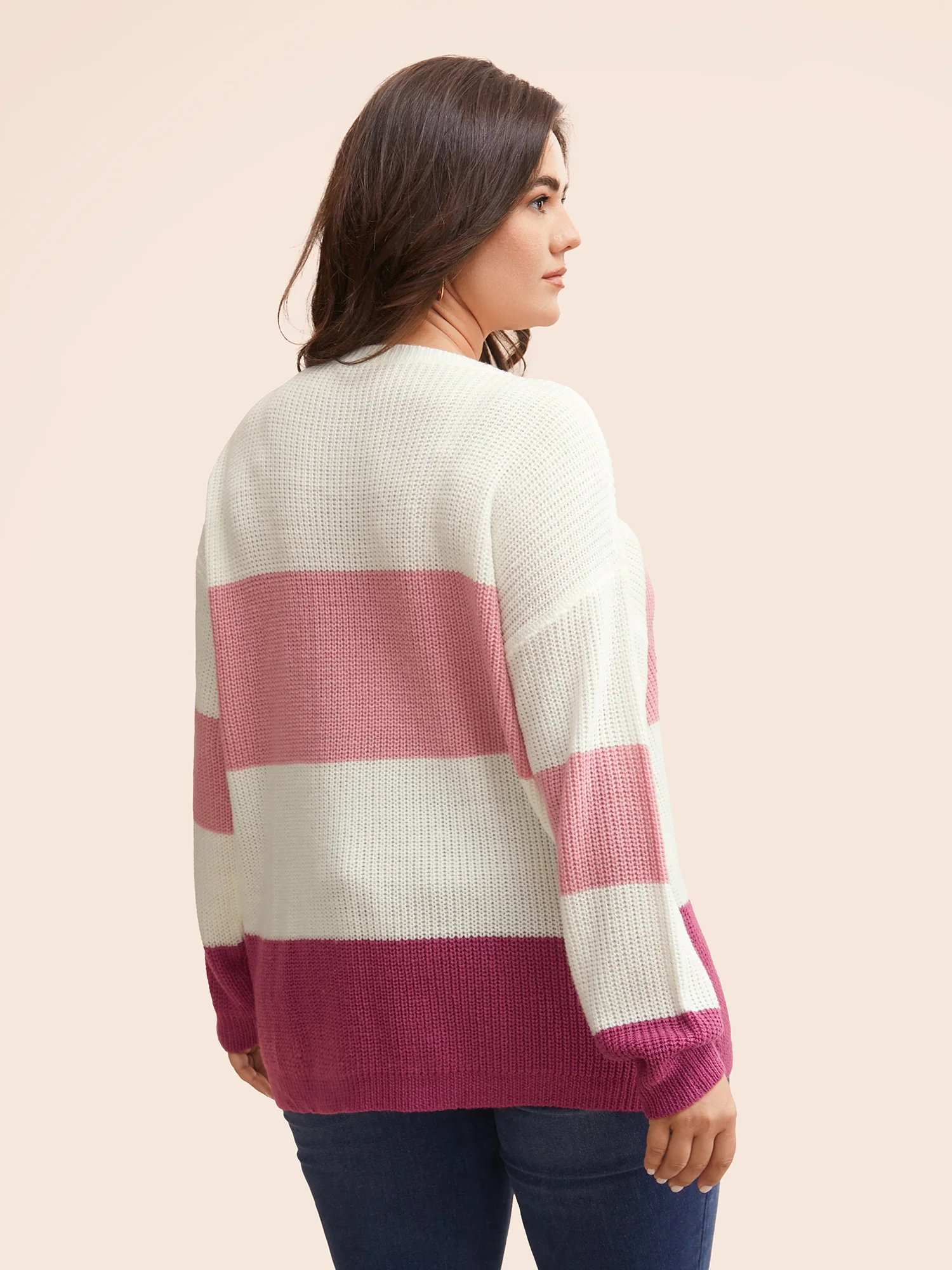 Round Neck Colorblock Contrast Pullover - Image 7