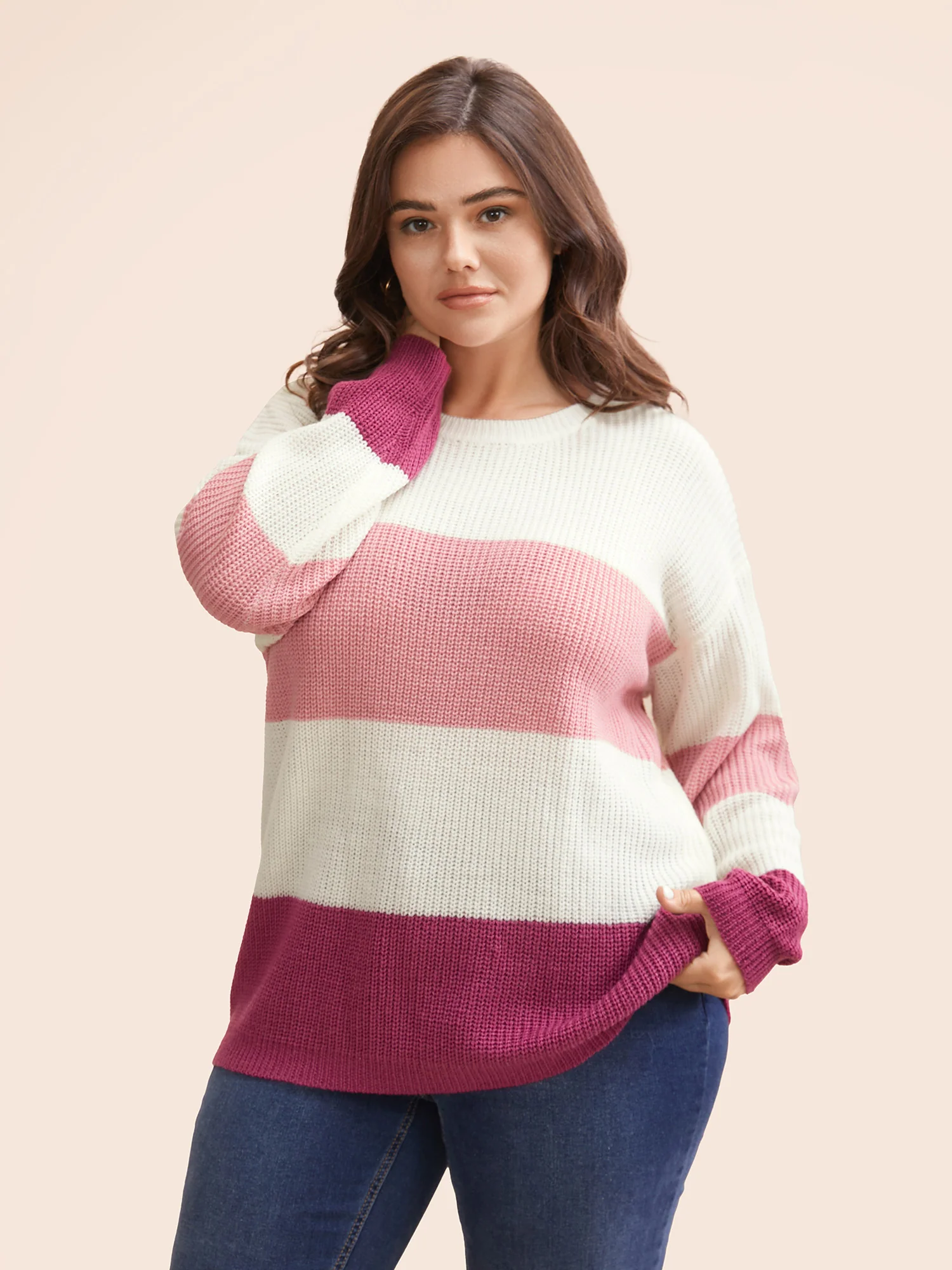 Round Neck Colorblock Contrast Pullover - Image 9
