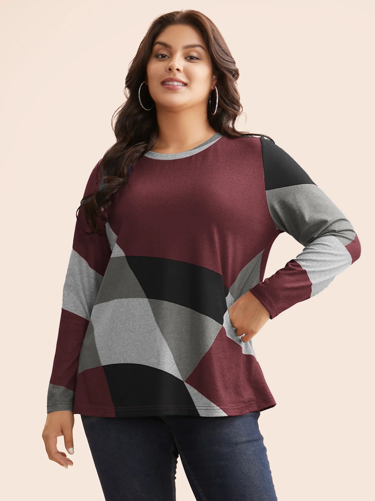 Round Neck Colorblock Contrast T-shirt - Image 10