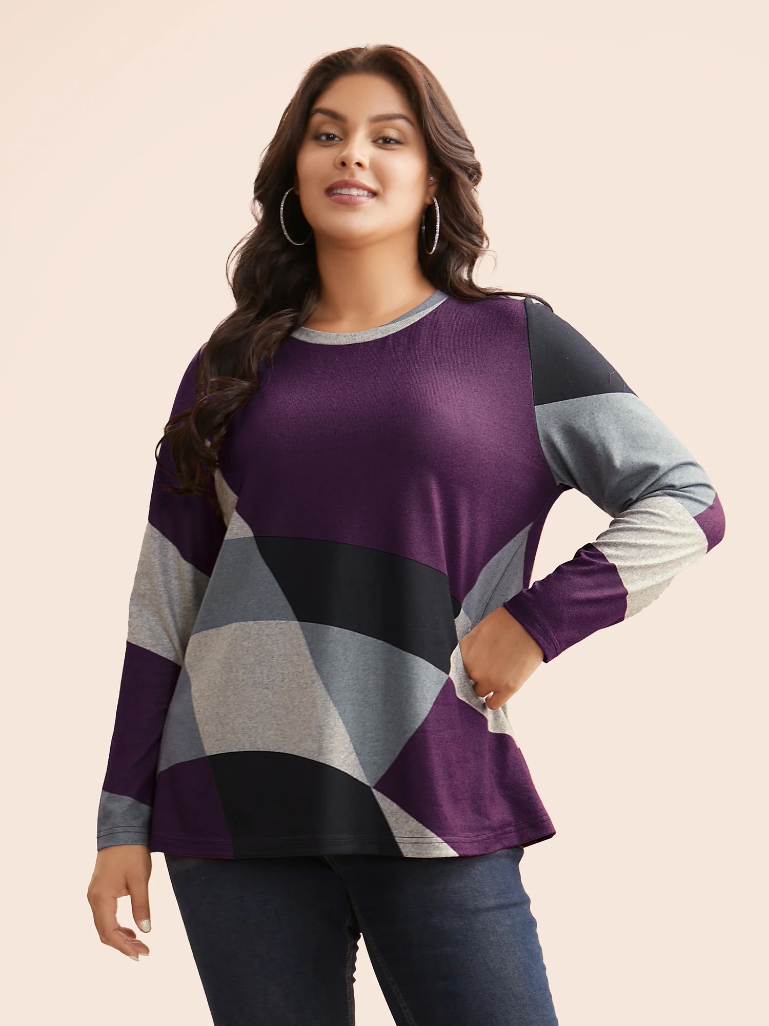 Round Neck Colorblock Contrast T-shirt - Image 2