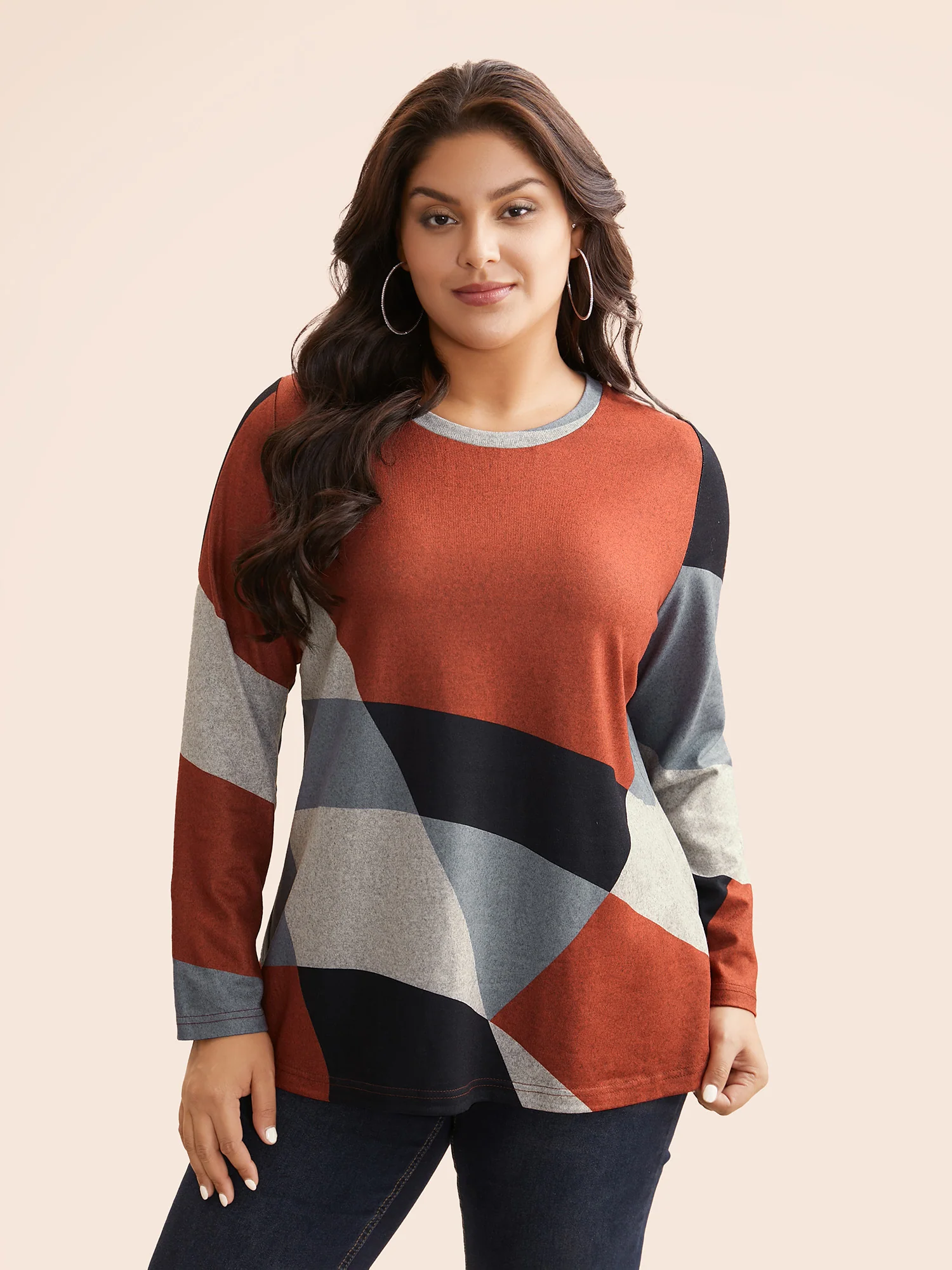 Round Neck Colorblock Contrast T-shirt - Image 21