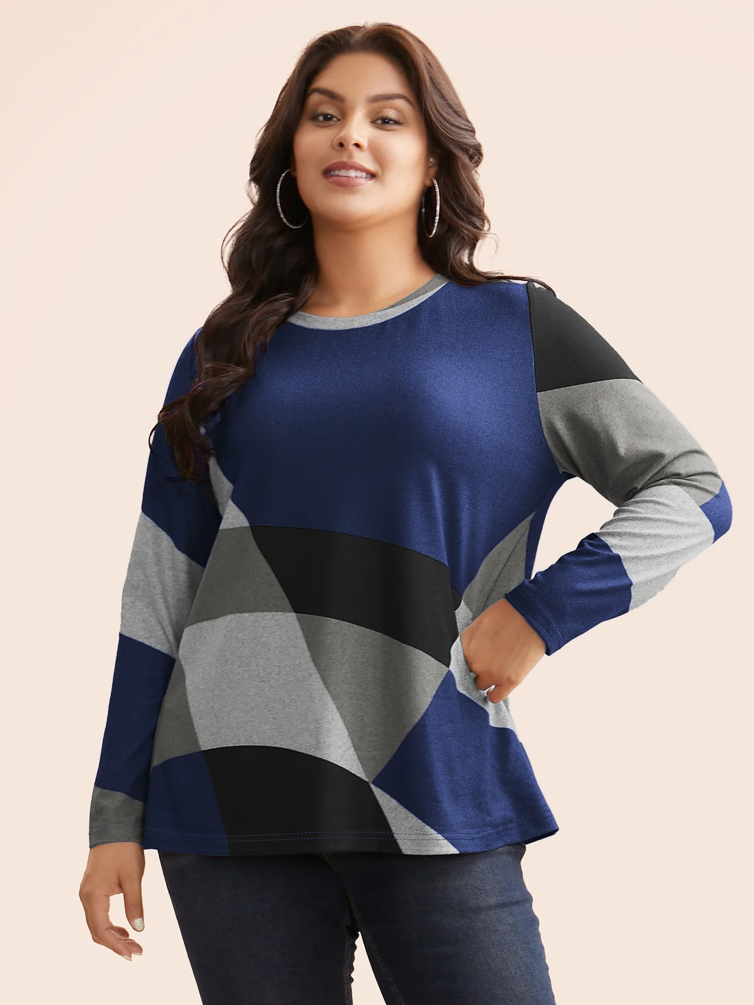 Round Neck Colorblock Contrast T-shirt - Image 6
