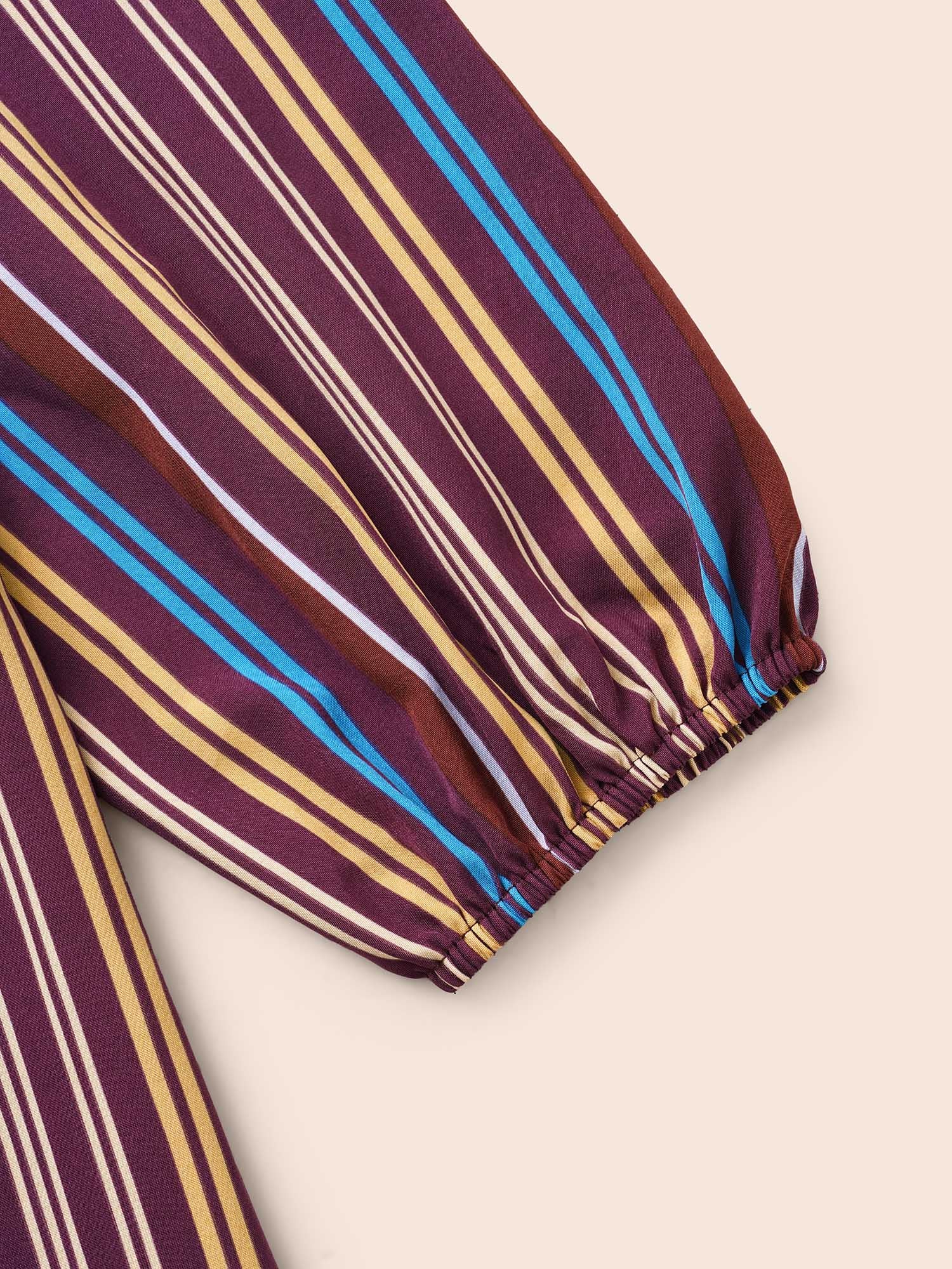 Round Neck Contrast Striped Belted Dress - Image 6