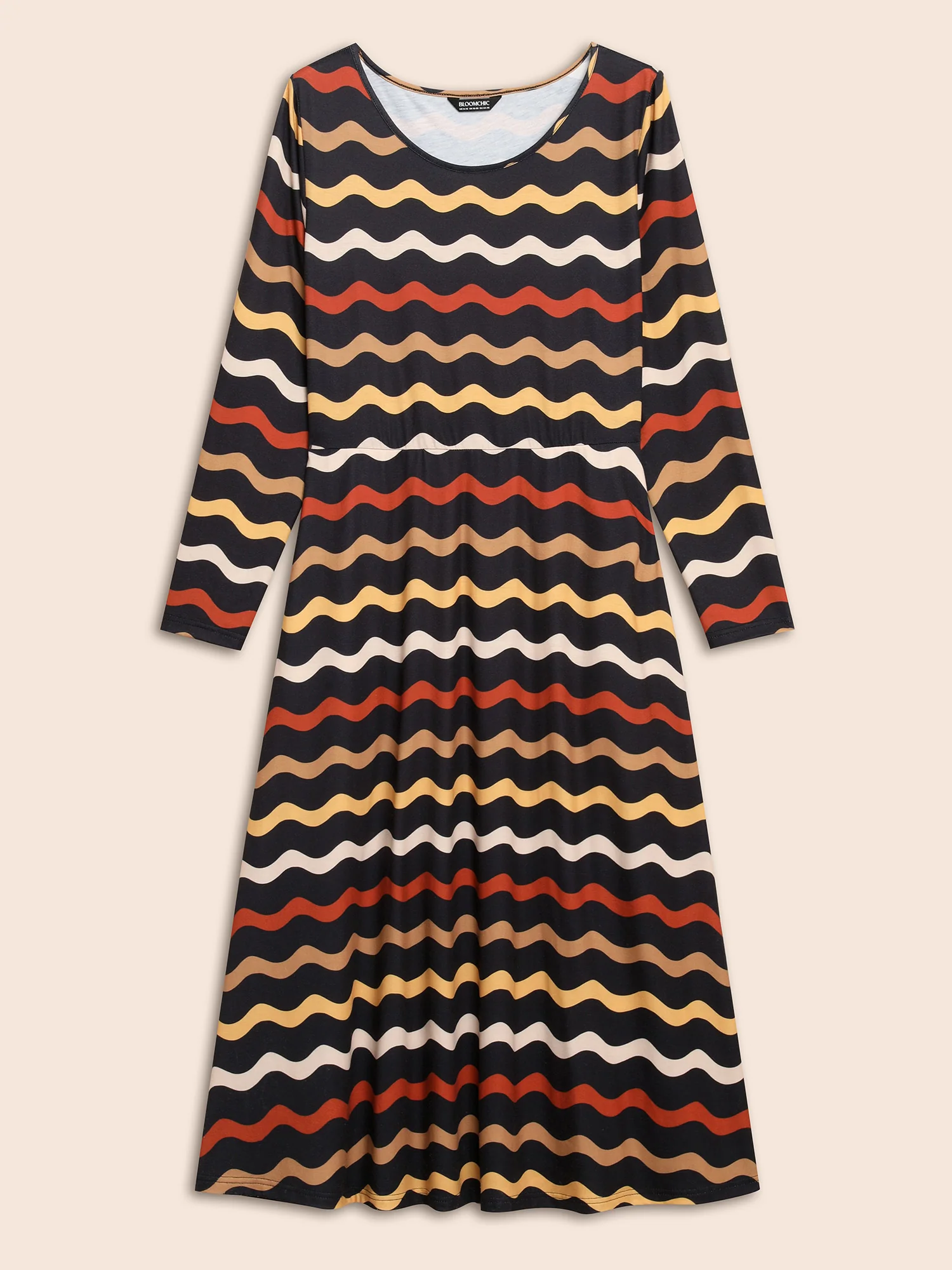 Round Neck Contrast Striped Midi Dress - Image 7