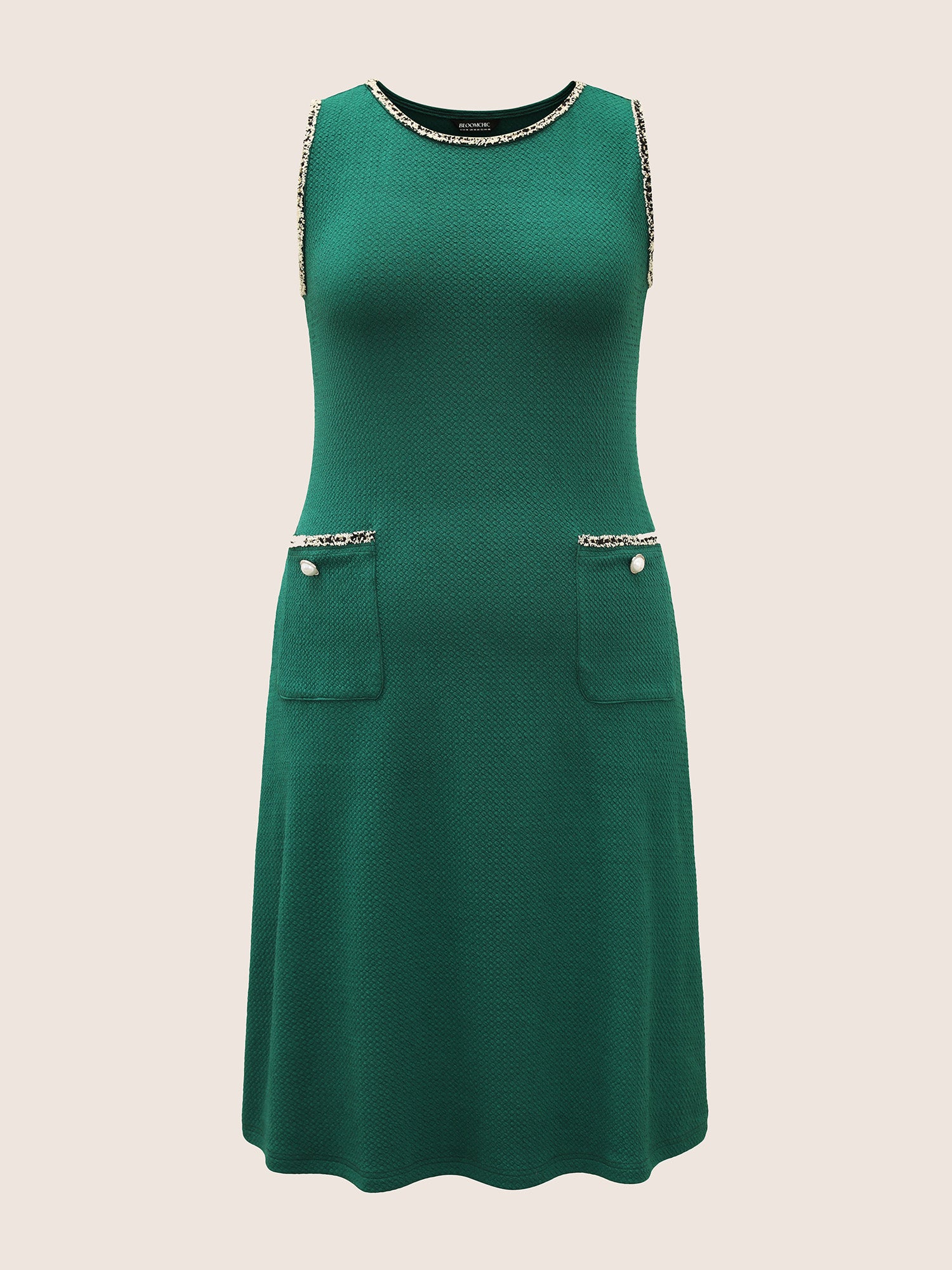 Round Neck Contrast Webbing Patched Pocket Dress - Image 7