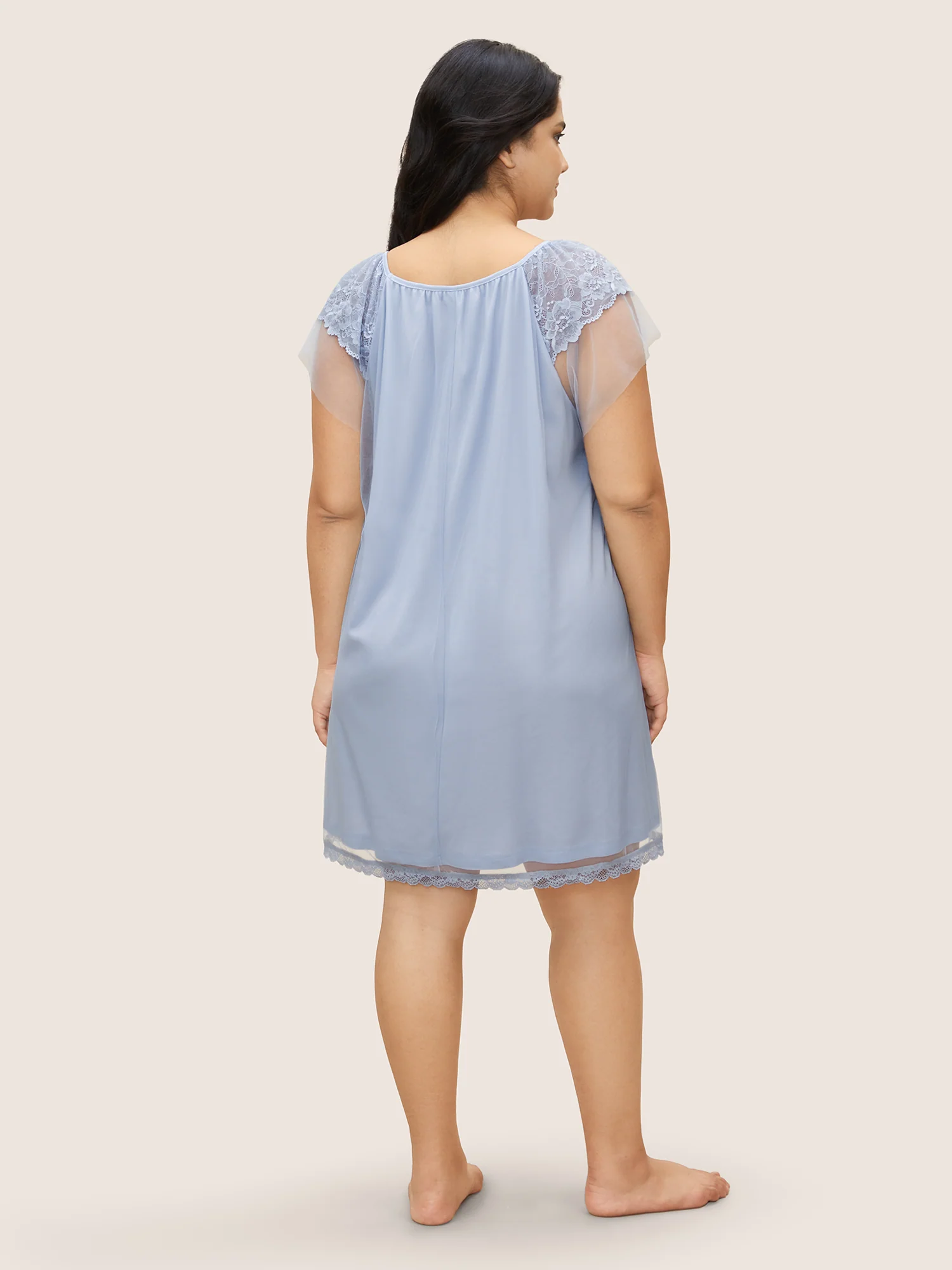 Crochet Lace Sheer Sleeve Gathered Nightgown - Image 3