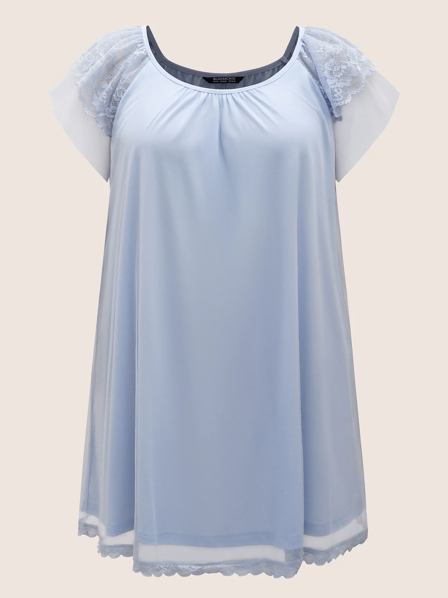 Crochet Lace Sheer Sleeve Gathered Nightgown - Image 7