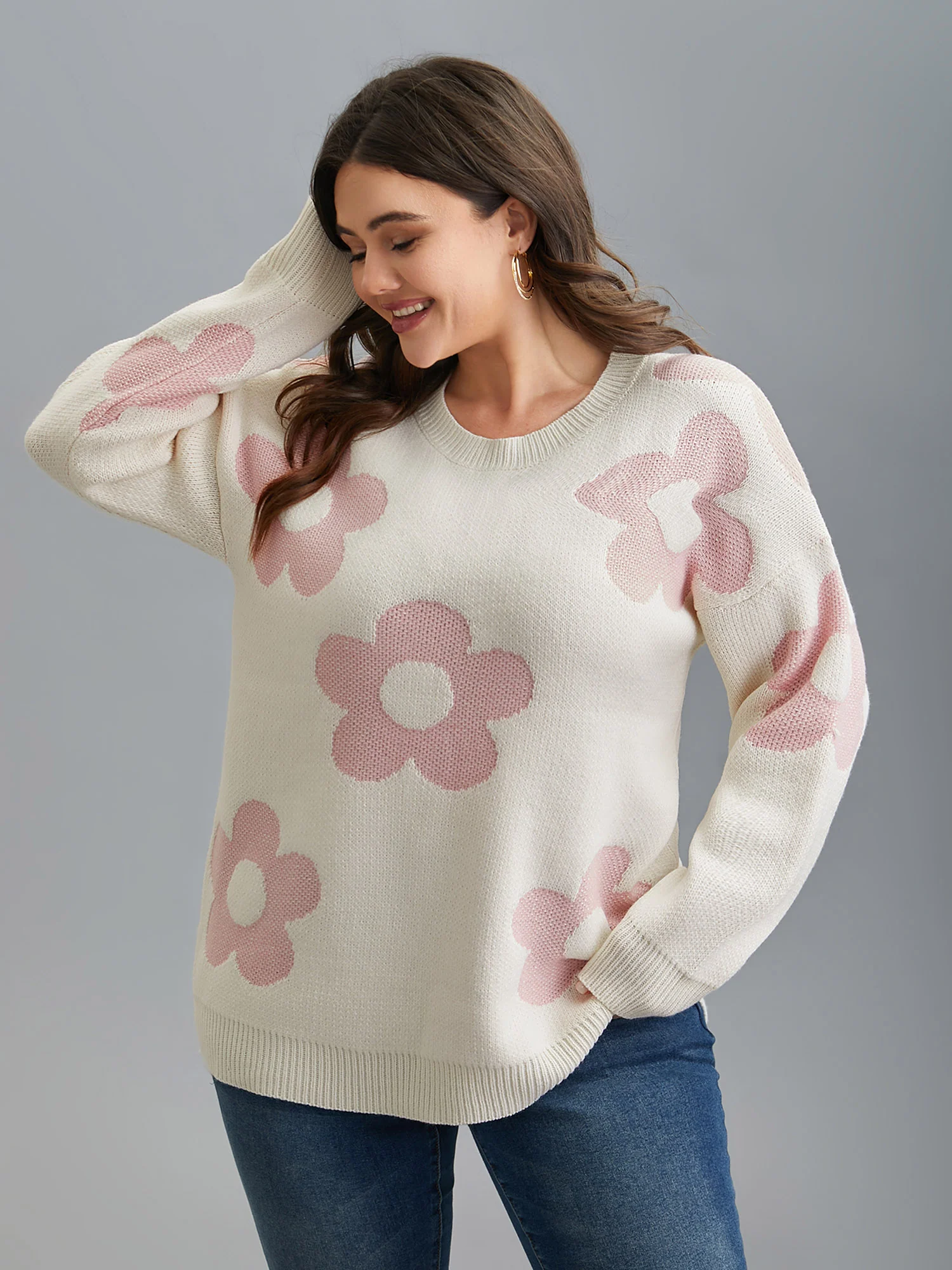 Round Neck Floral Pattern Pullover - Image 4