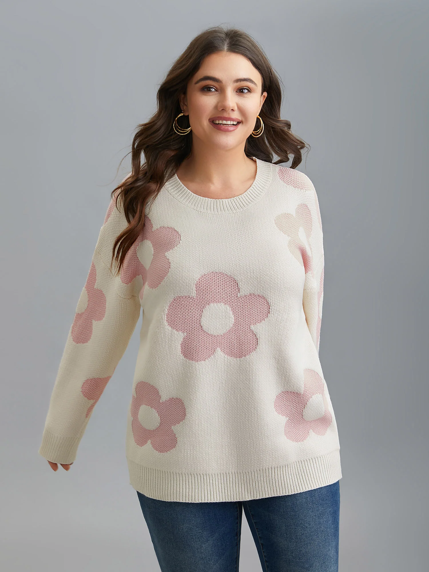 Round Neck Floral Pattern Pullover - Image 5