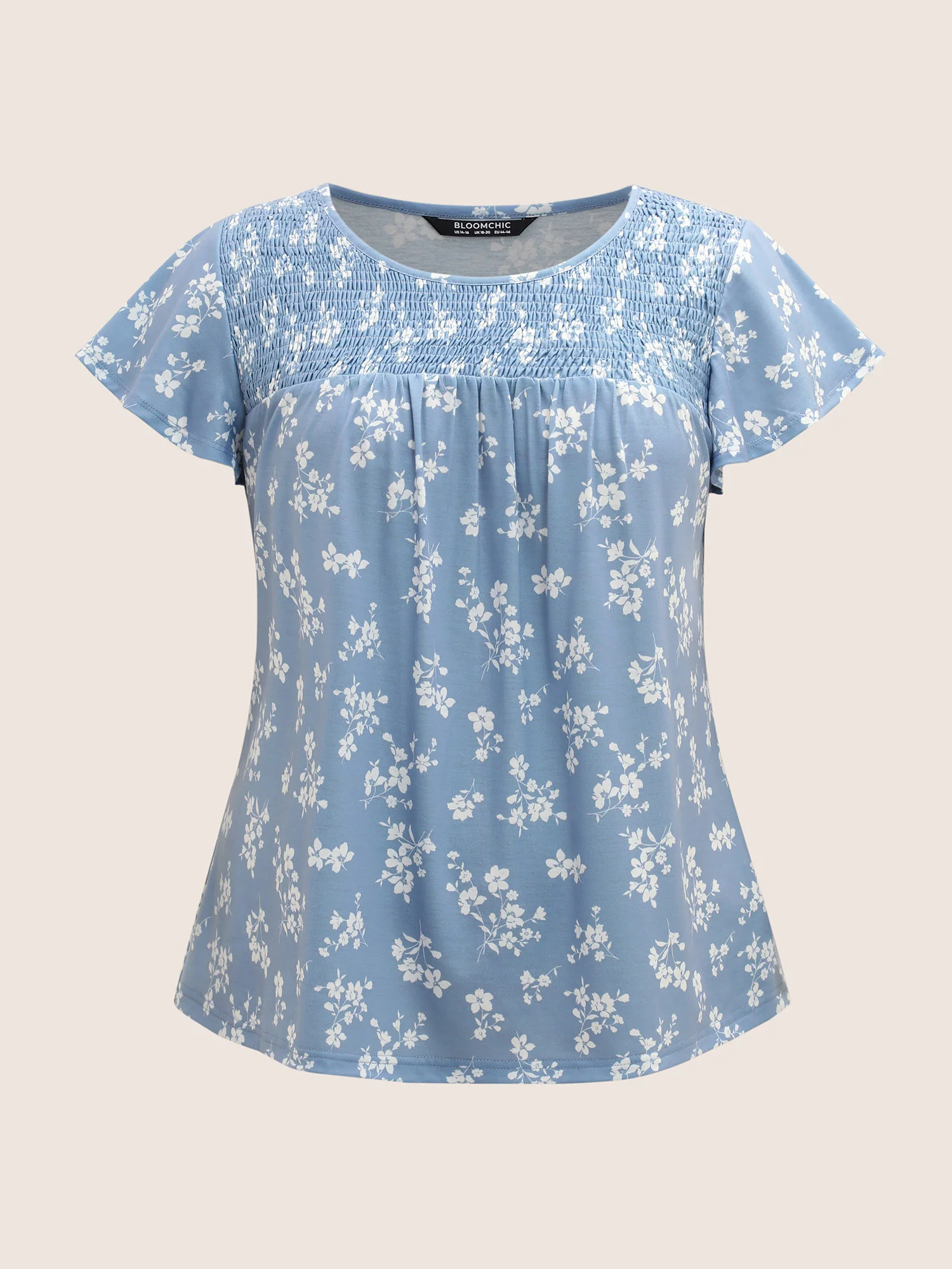 Round Neck Floral Print Shirred T-shirt - Image 5